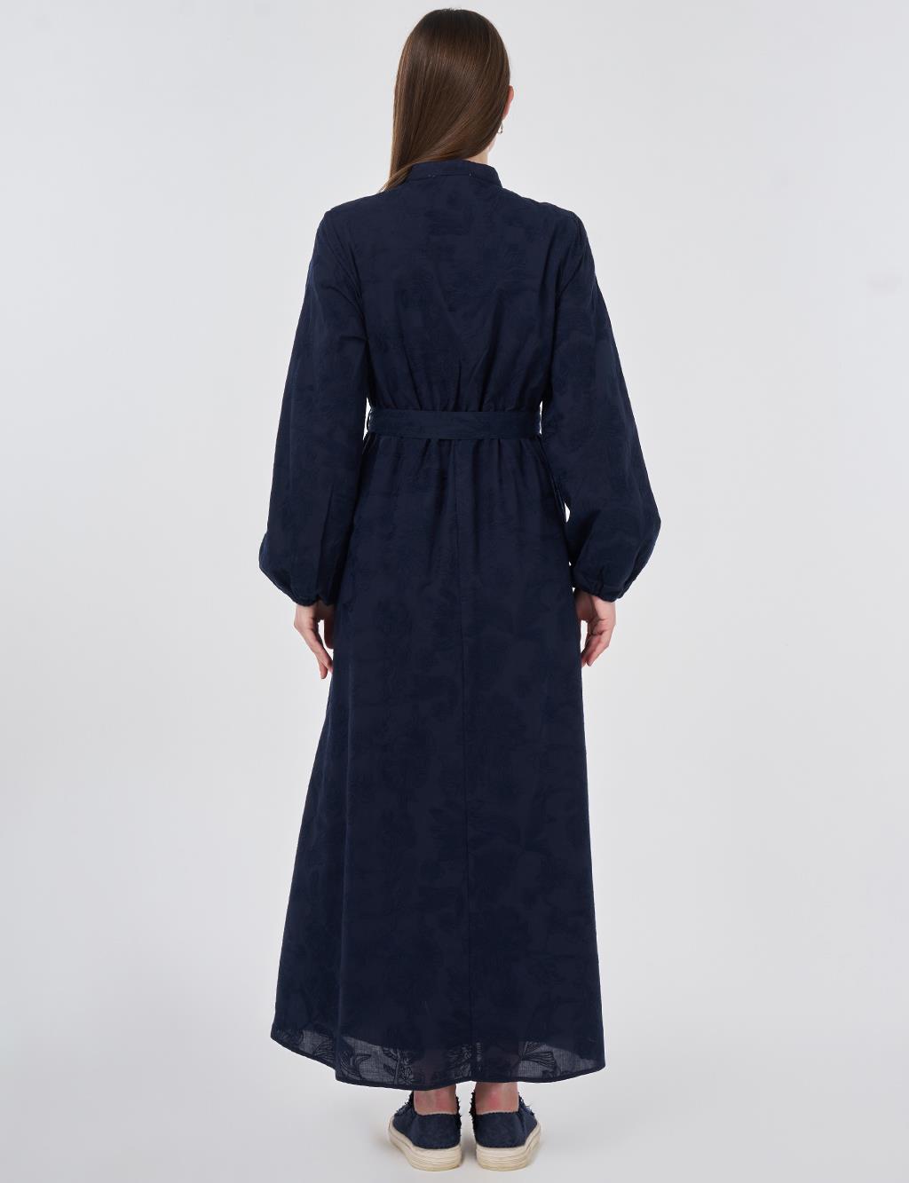 100% Cotton Embroidered Dress, Dark Navy