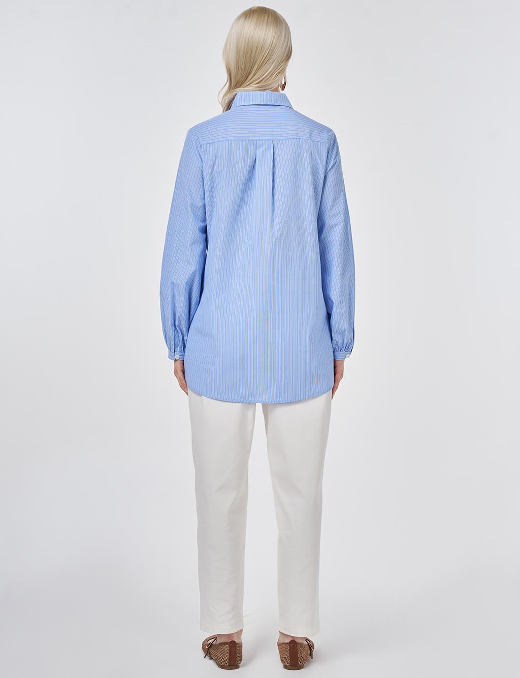 Lace-Trimmed Cotton-Viscose Tunic Light Aviator Blue
