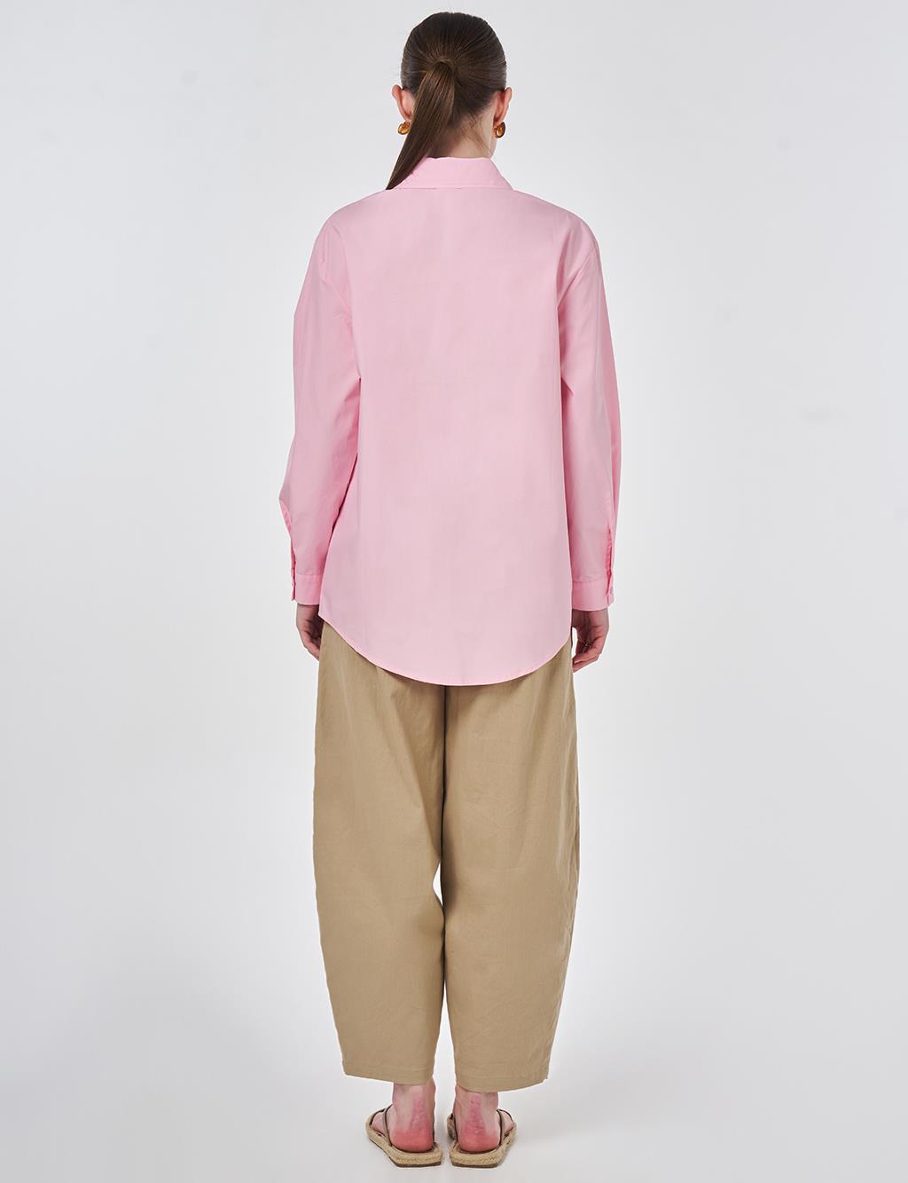 %100 Pamuklu Fiyonk Detaylı Bluz Şeker Pembe 