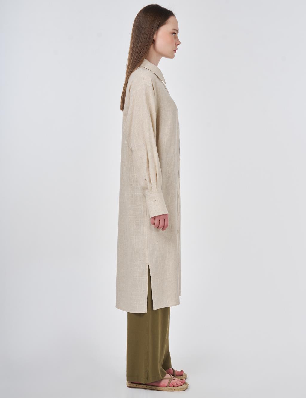 Linen Viscose Long Tunic, Stone