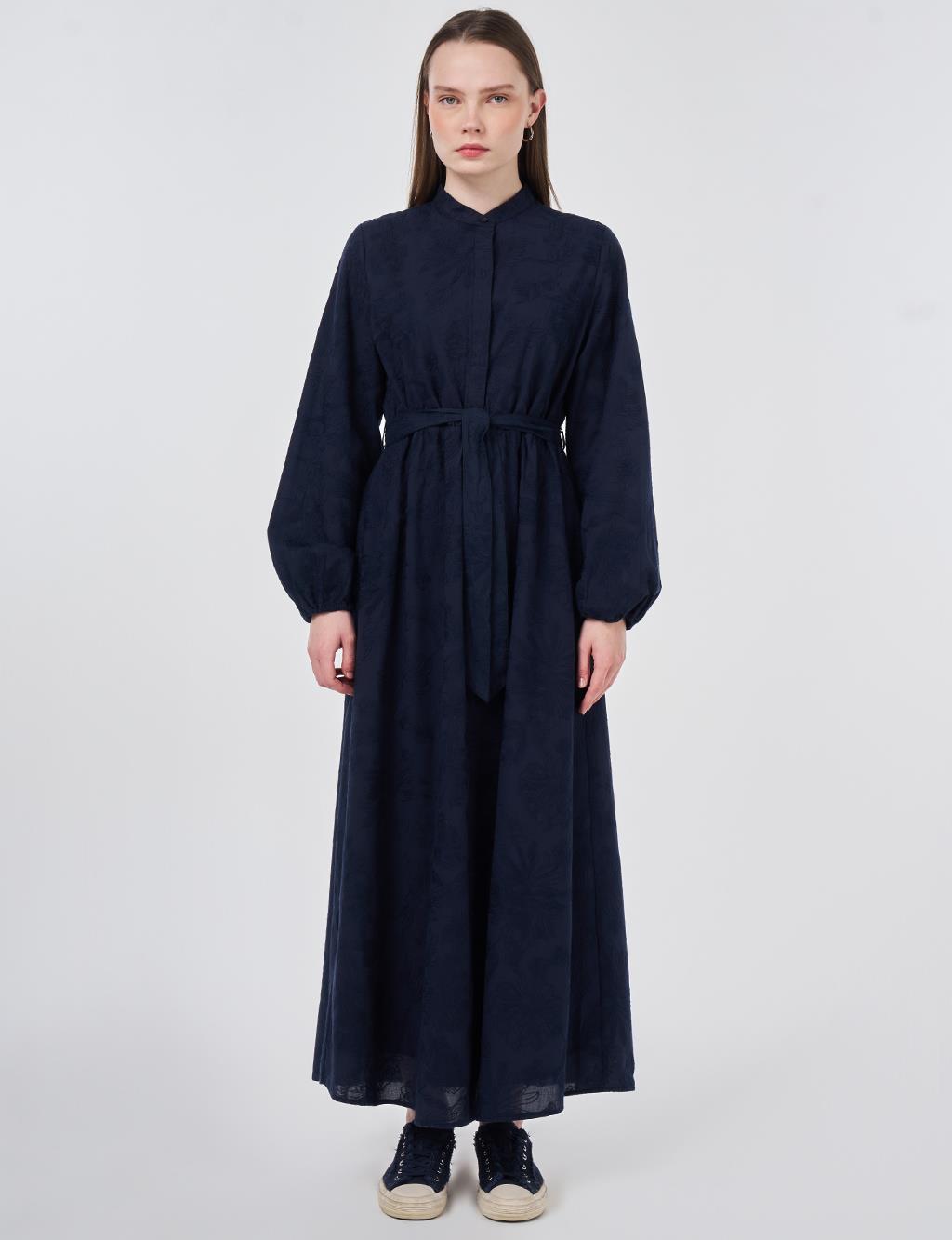 100% Cotton Embroidered Dress, Dark Navy