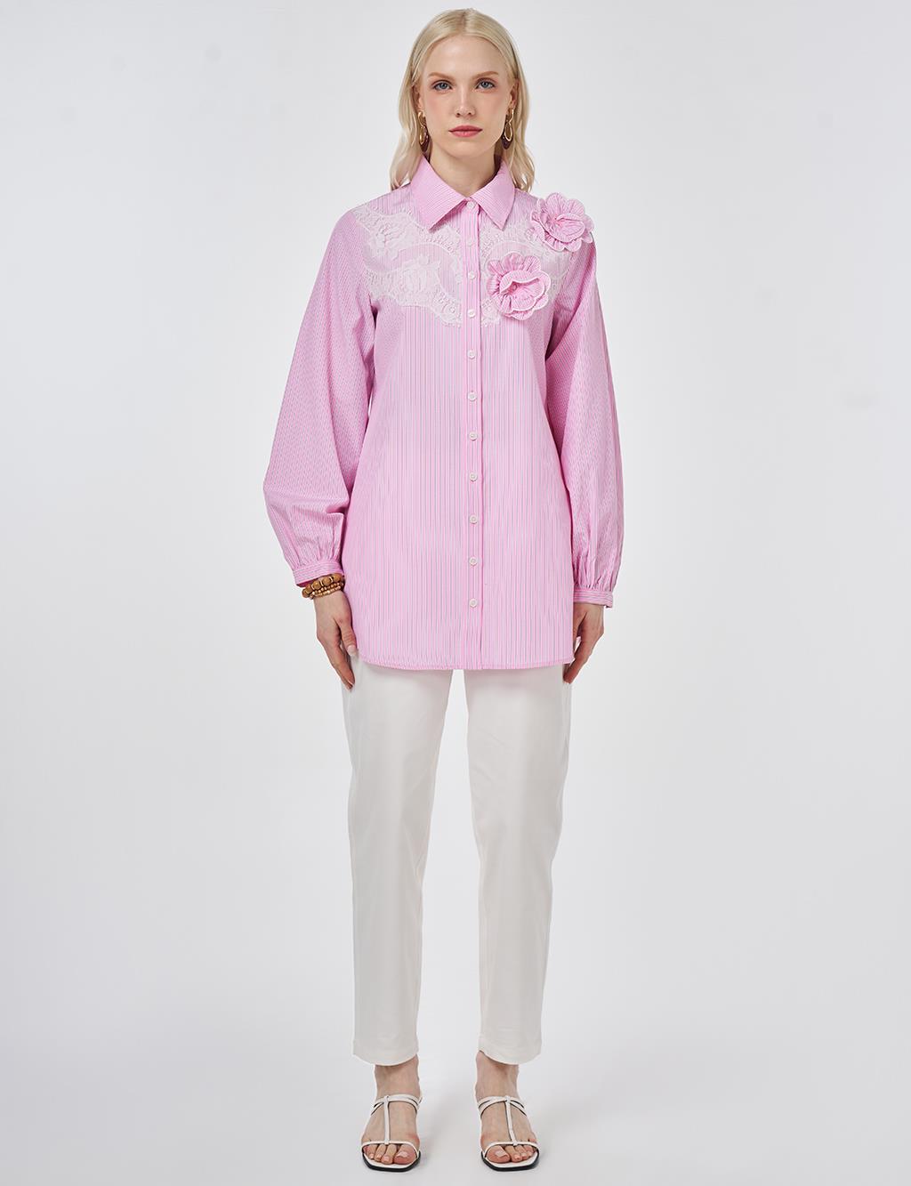 Lace-Trimmed Cotton-Viscose Tunic Candy Pink