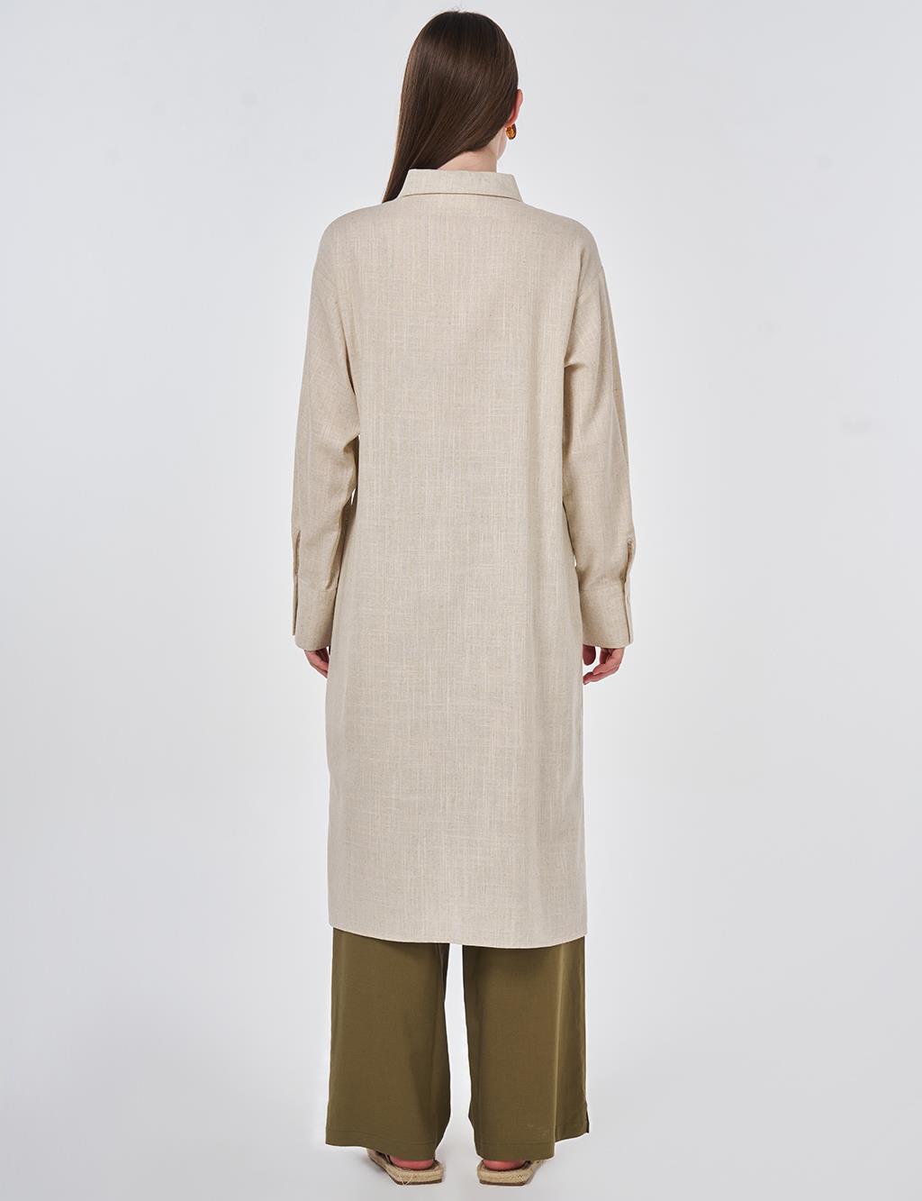 Linen Viscose Long Tunic, Stone