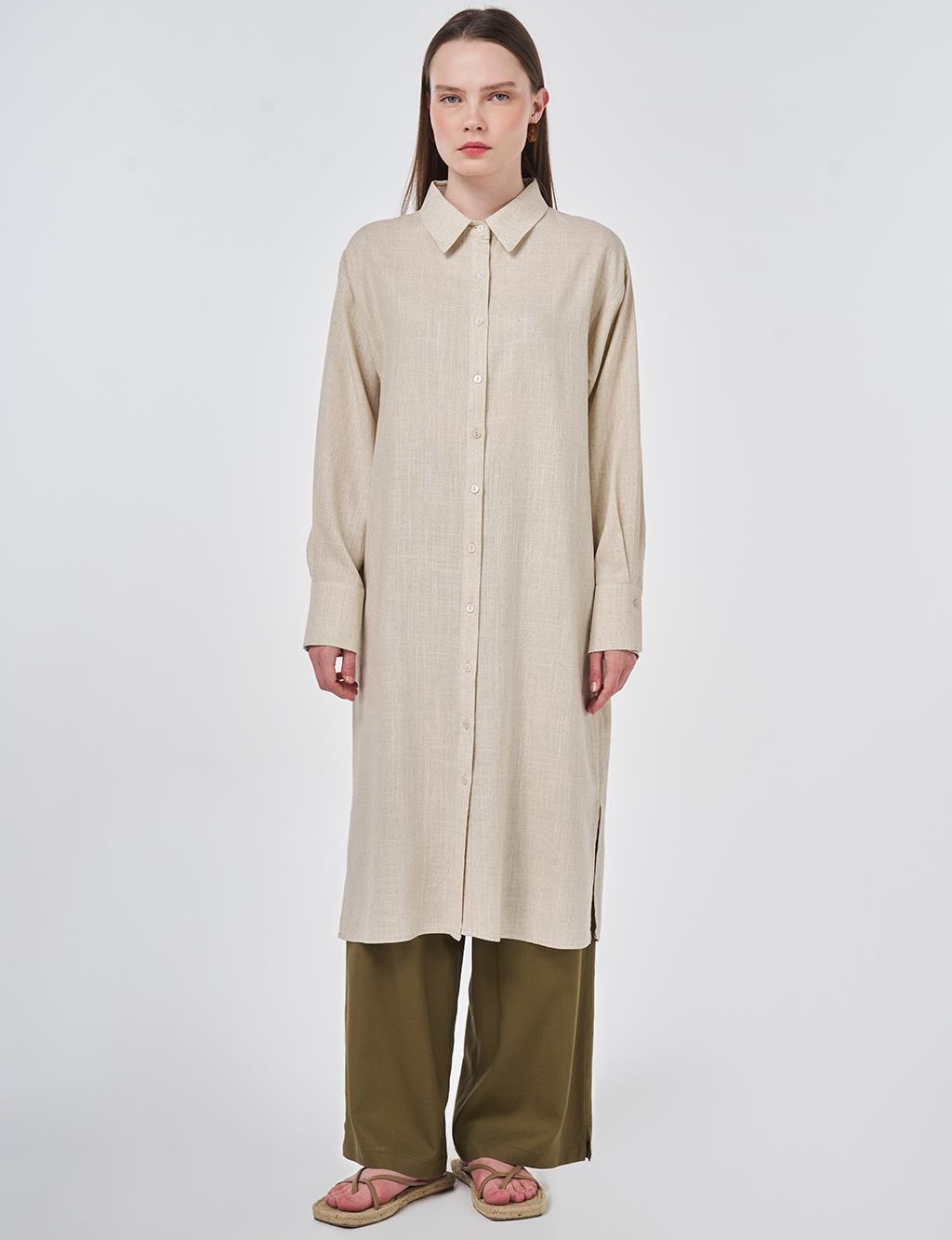 Linen Viscose Long Tunic, Stone