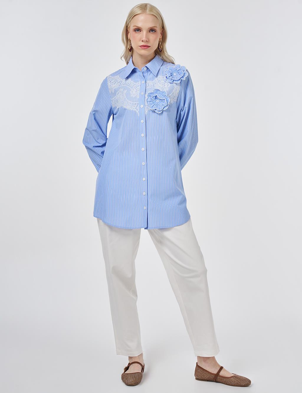 Lace-Trimmed Cotton-Viscose Tunic Light Aviator Blue