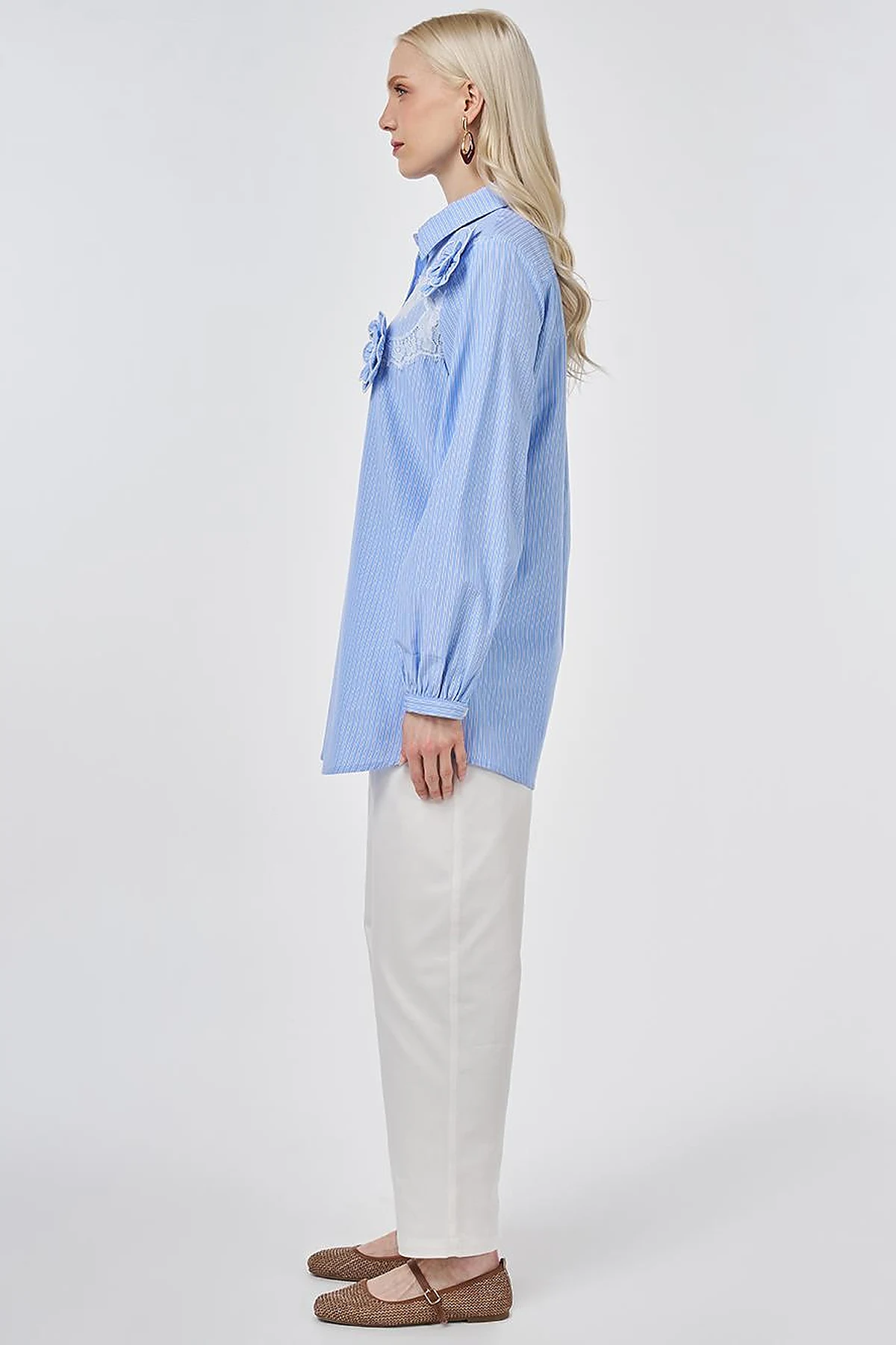 Lace-Trimmed Cotton-Viscose Tunic Light Aviator Blue