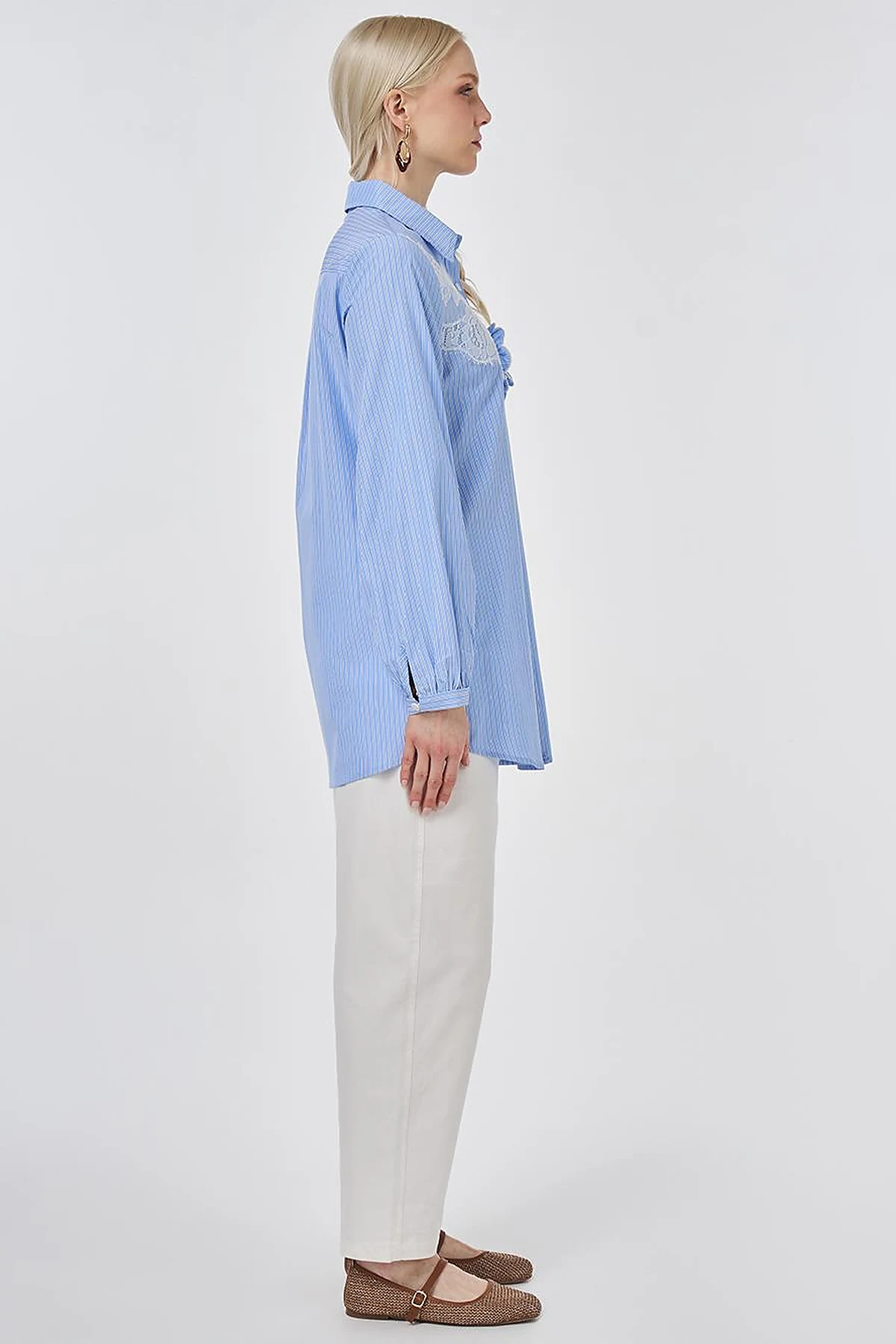 Lace-Trimmed Cotton-Viscose Tunic Light Aviator Blue