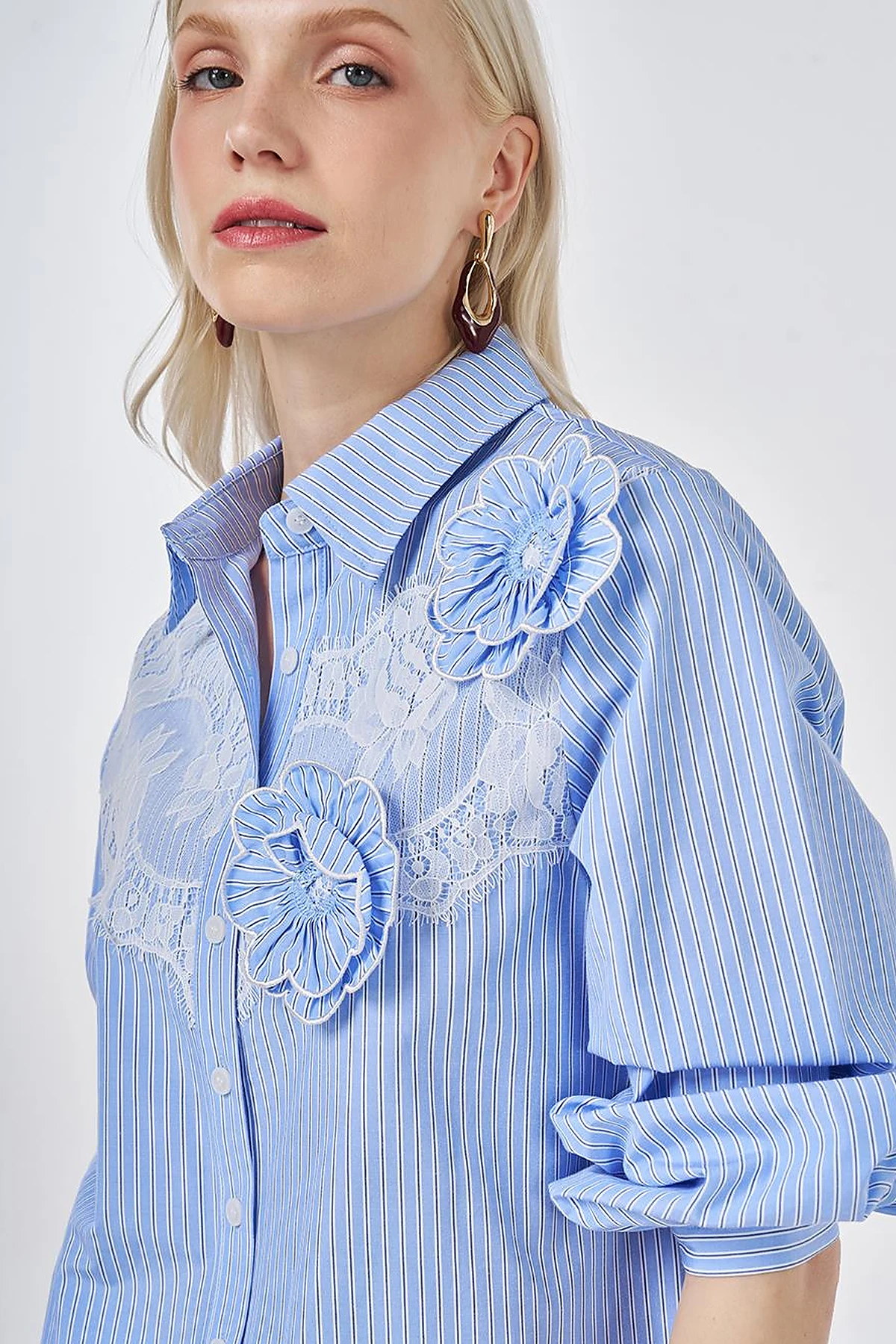 Lace-Trimmed Cotton-Viscose Tunic Light Aviator Blue