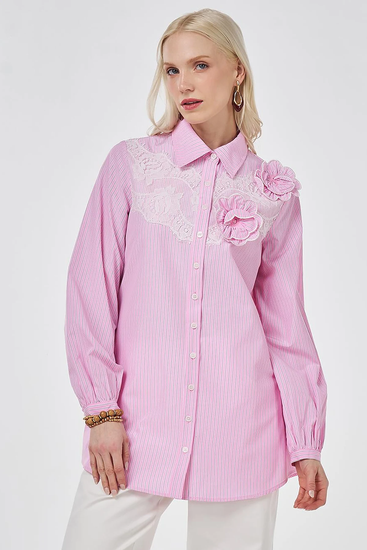 Lace-Trimmed Cotton-Viscose Tunic Candy Pink
