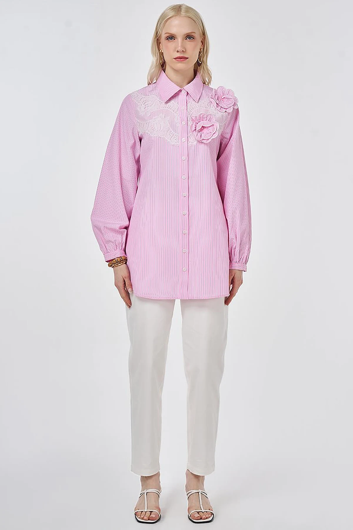 Lace-Trimmed Cotton-Viscose Tunic Candy Pink