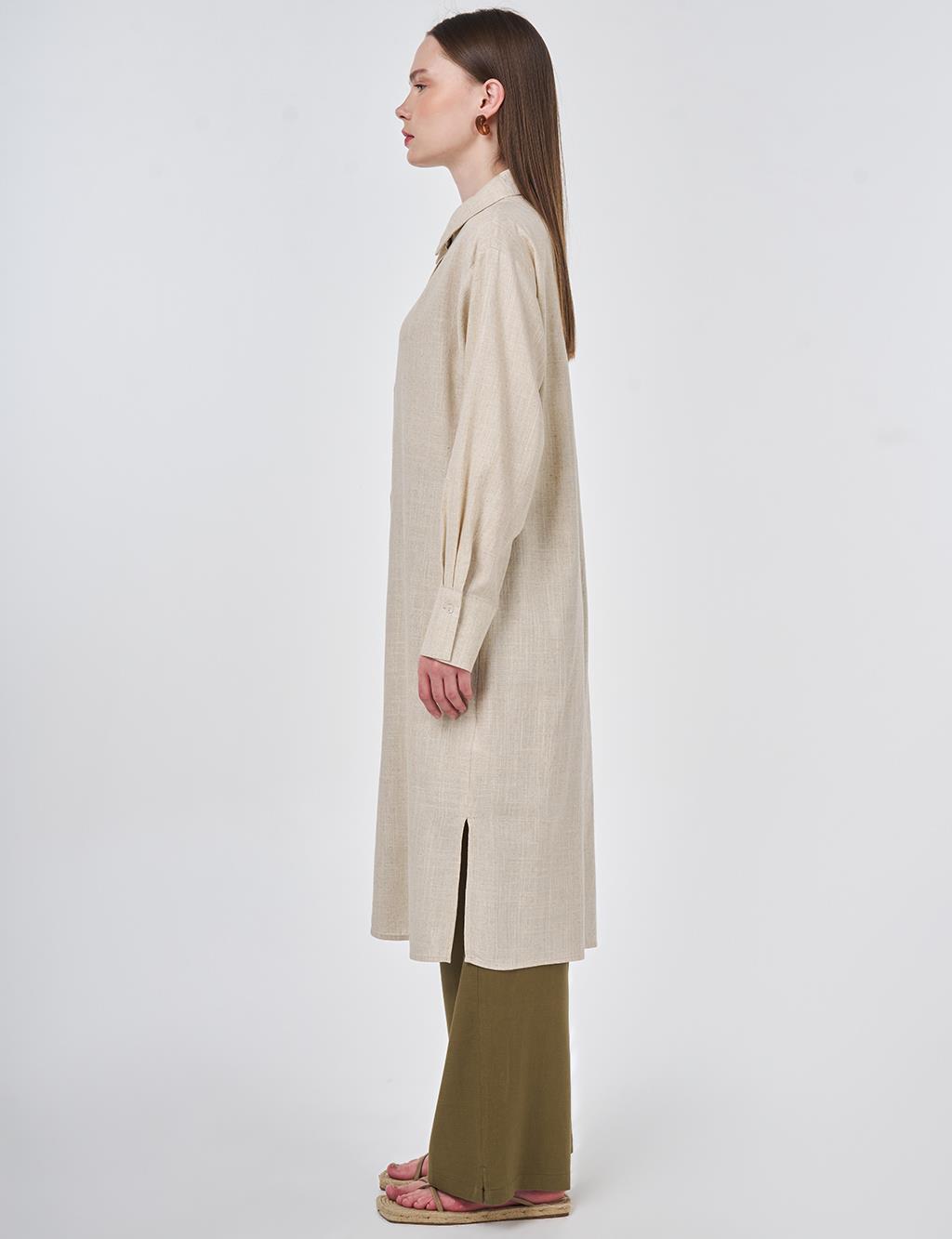 Linen Viscose Long Tunic, Stone