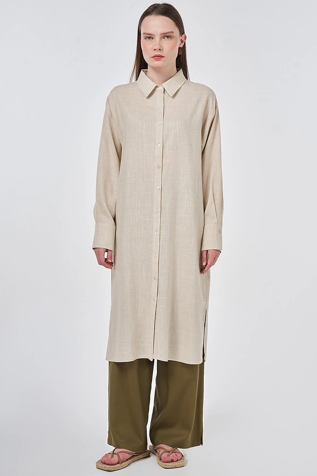Linen Viscose Long Tunic, Stone