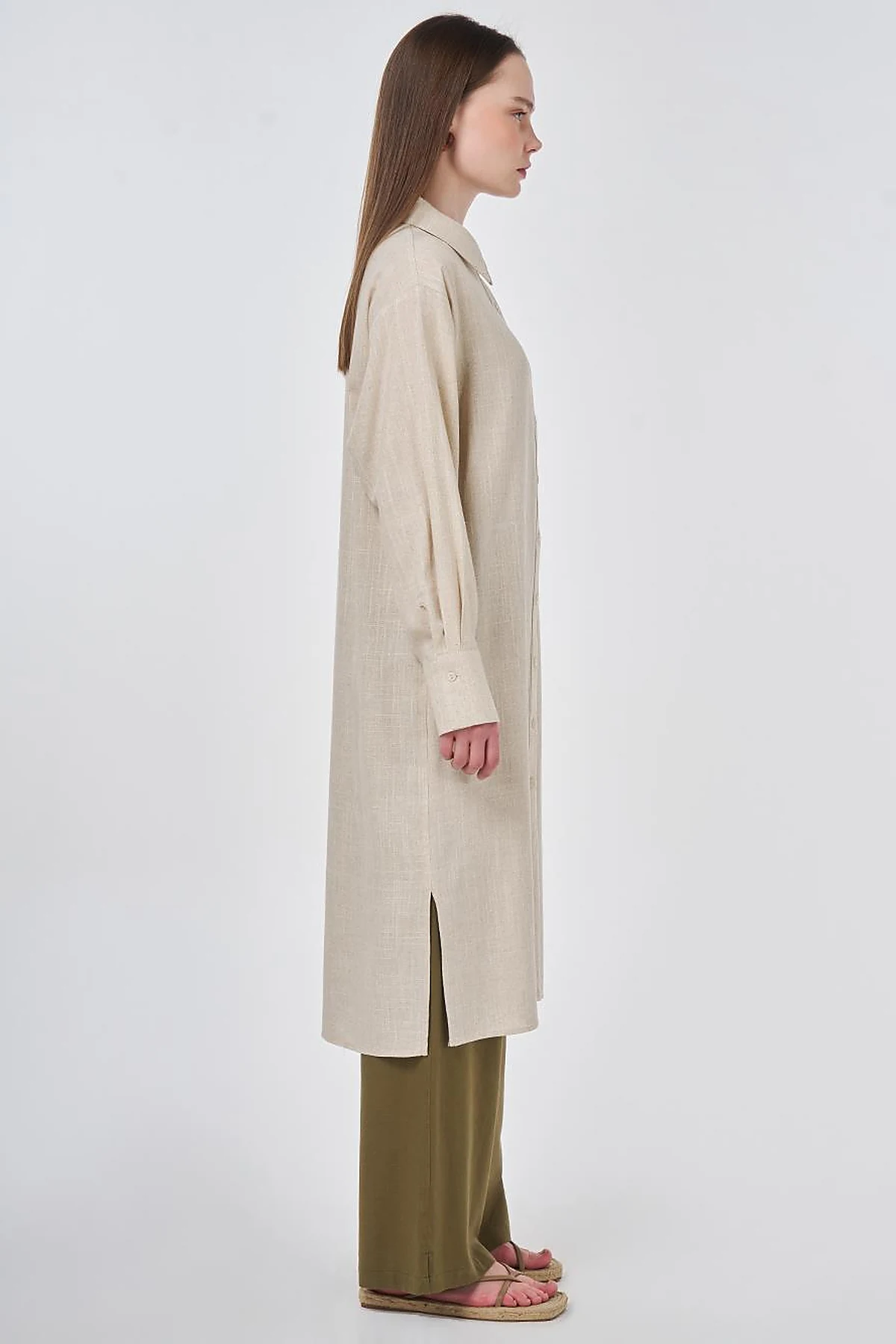 Linen Viscose Long Tunic, Stone