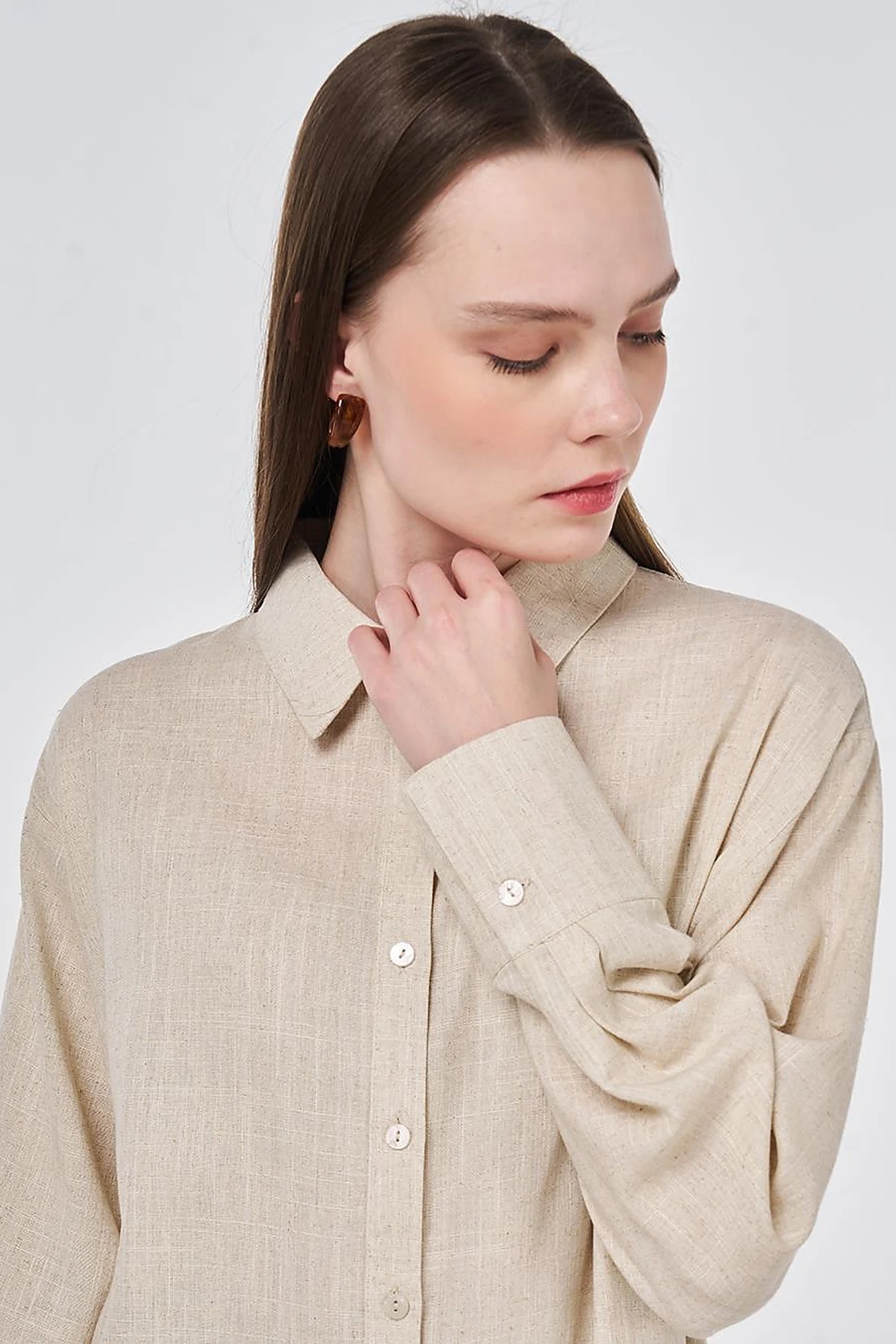 Linen Viscose Long Tunic, Stone