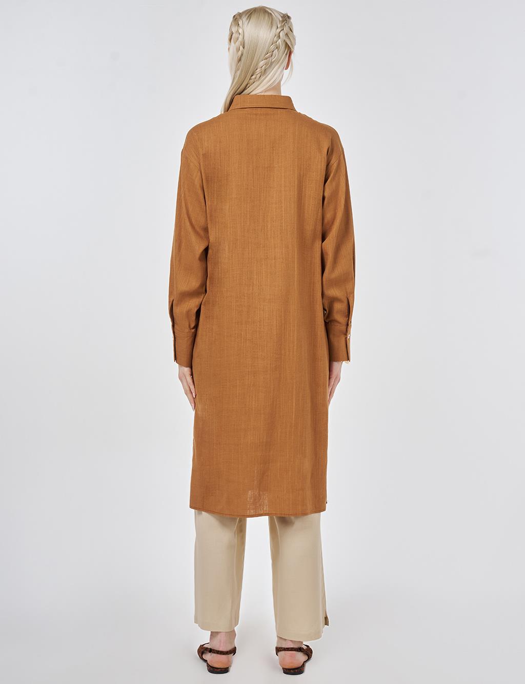 Linen Viscose Long Tunic, Tan