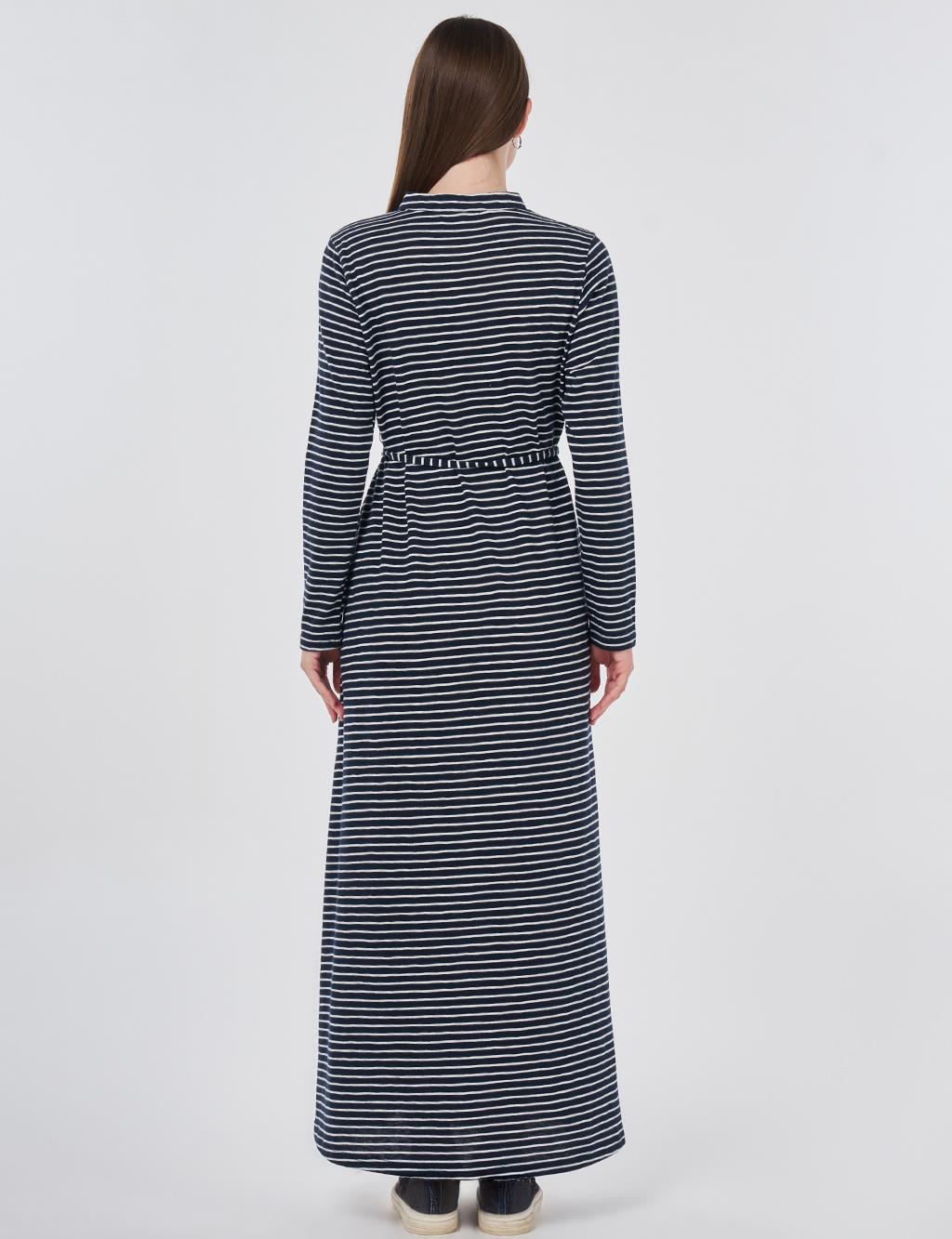 Striped Knit Dress Dark Navy