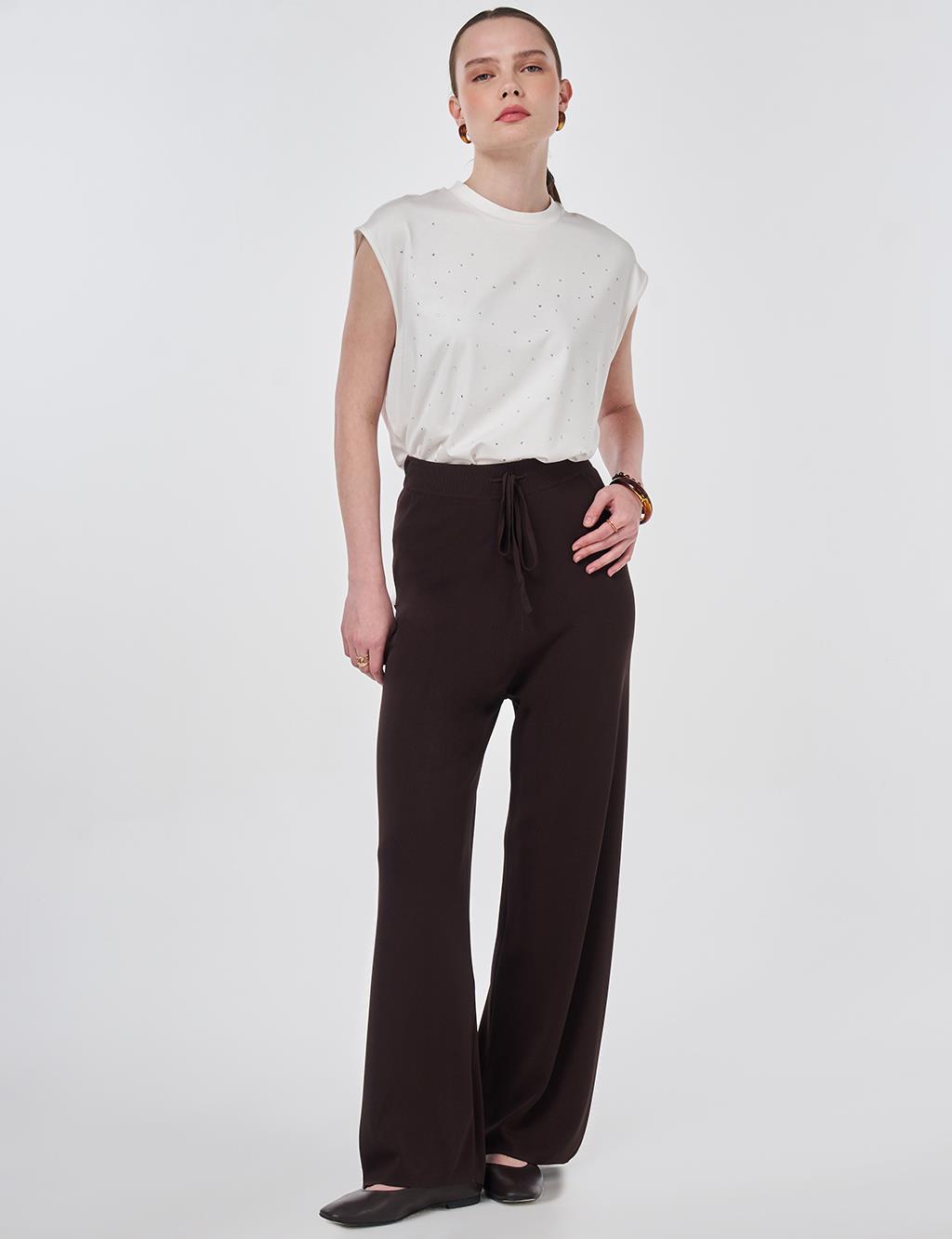 Relaxed Fit Knitted Trousers Dark Brown