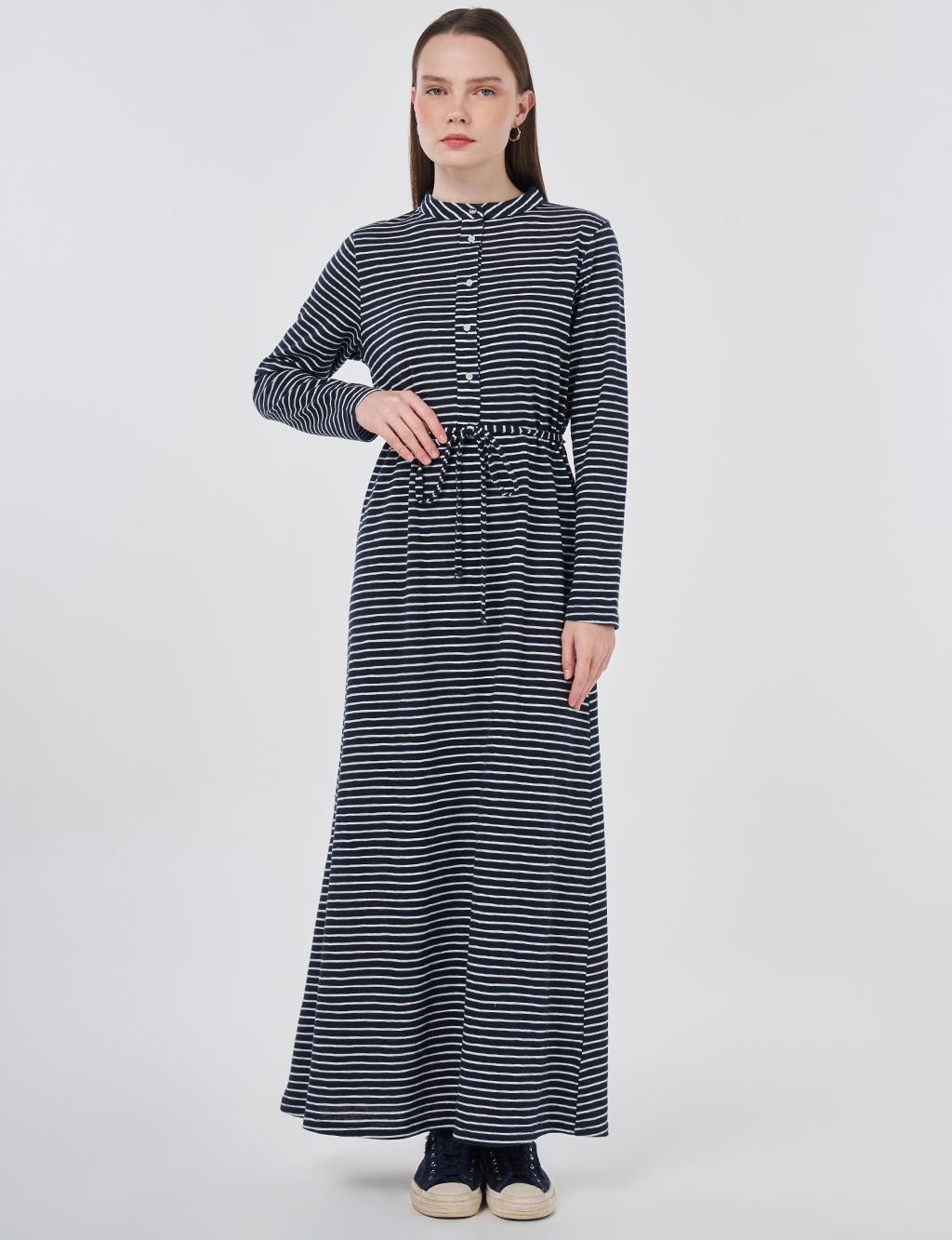 Striped Knit Dress Dark Navy