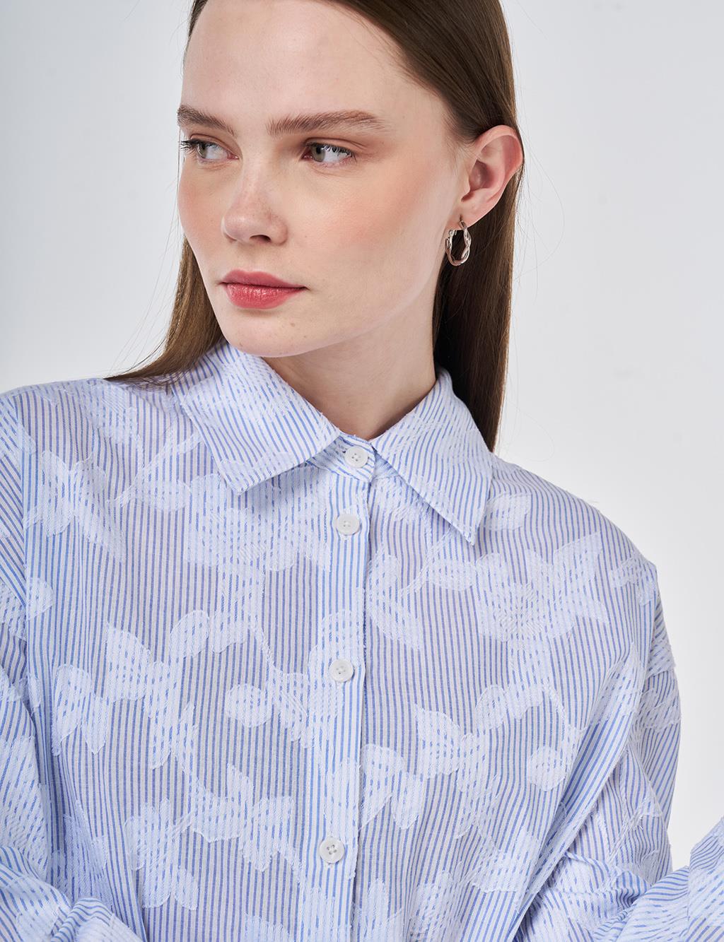 Nakış Aplikeli Pamuk Modal Tunik Mavi