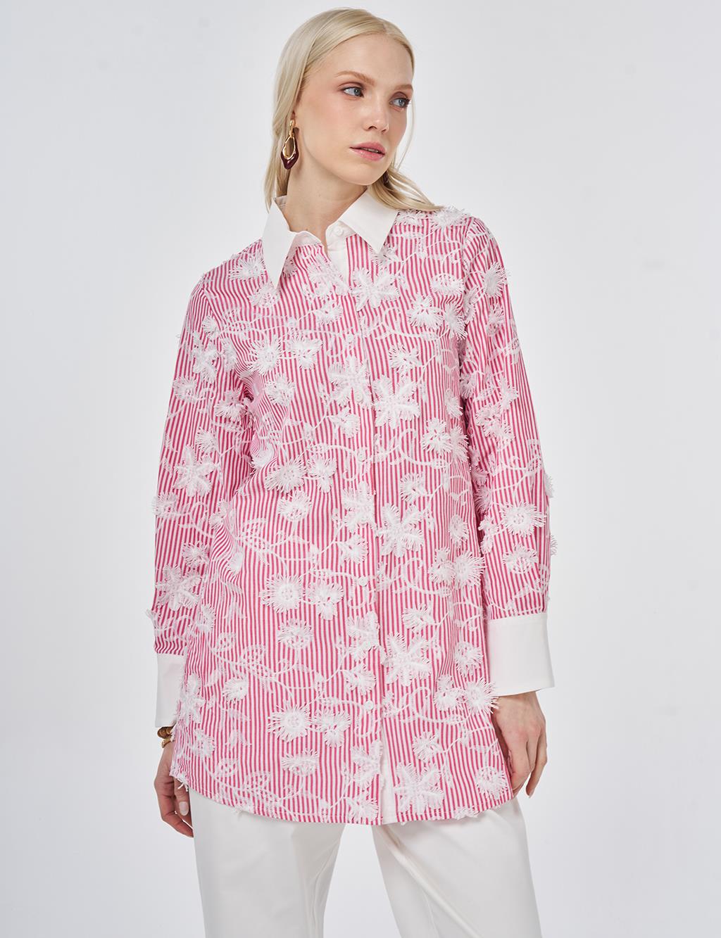 Embroidered Cotton Tunic Coral