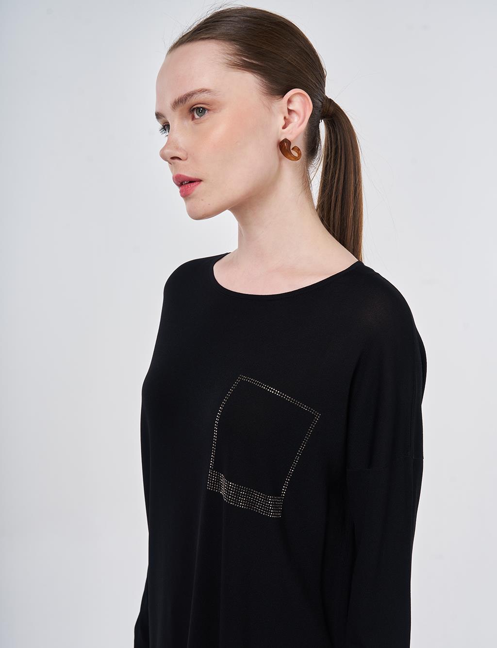 Hotfix Printed Knitted Tunic Black