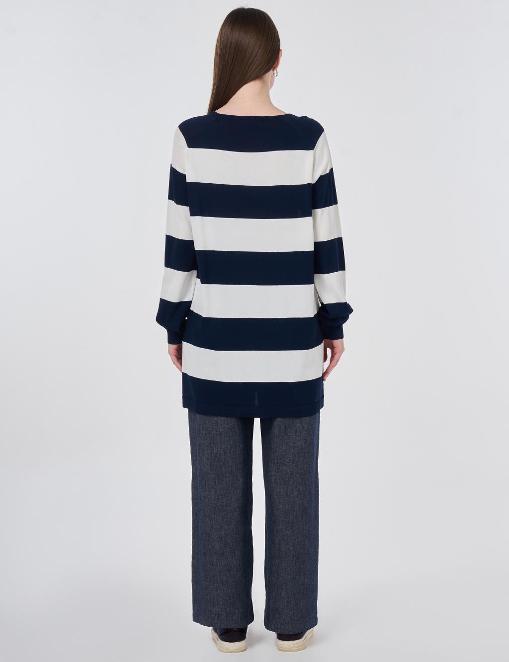 Striped Knit Tunic Dark Navy