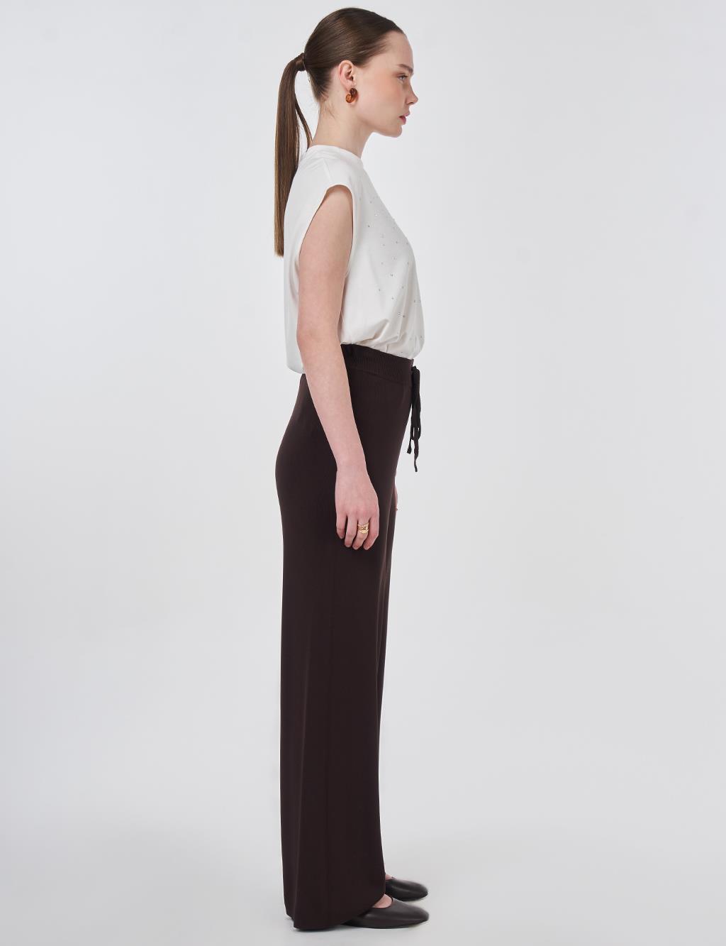 Relaxed Fit Knitted Trousers Dark Brown