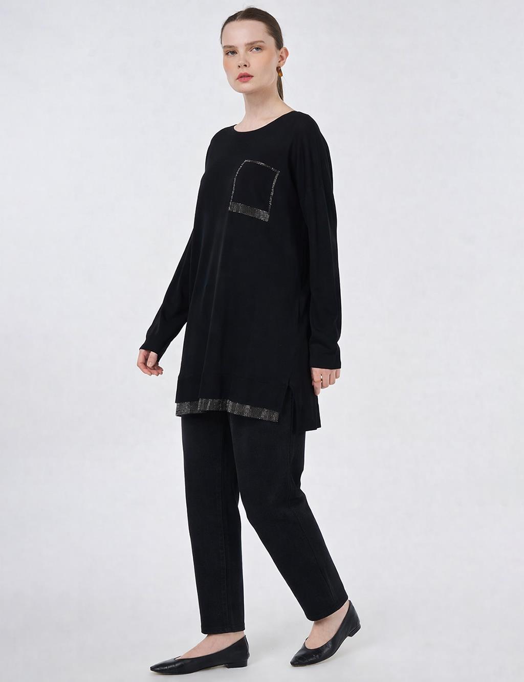Hotfix Printed Knitted Tunic Black