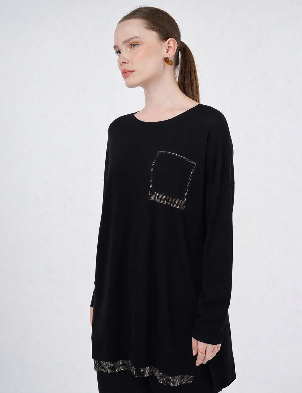 Hotfix Printed Knitted Tunic Black
