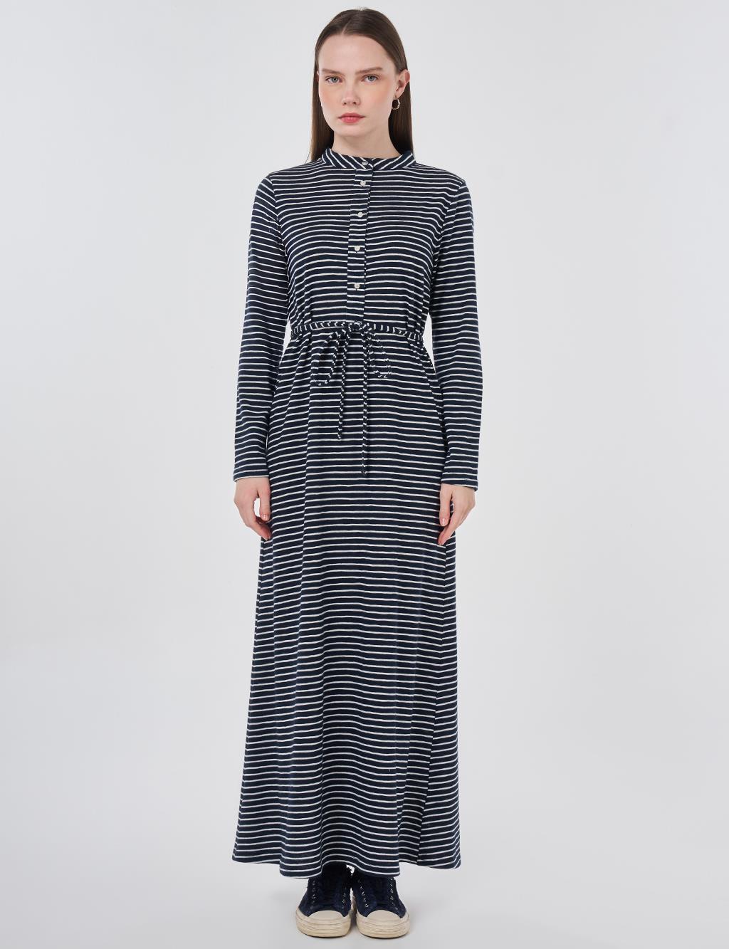 Striped Knit Dress Dark Navy