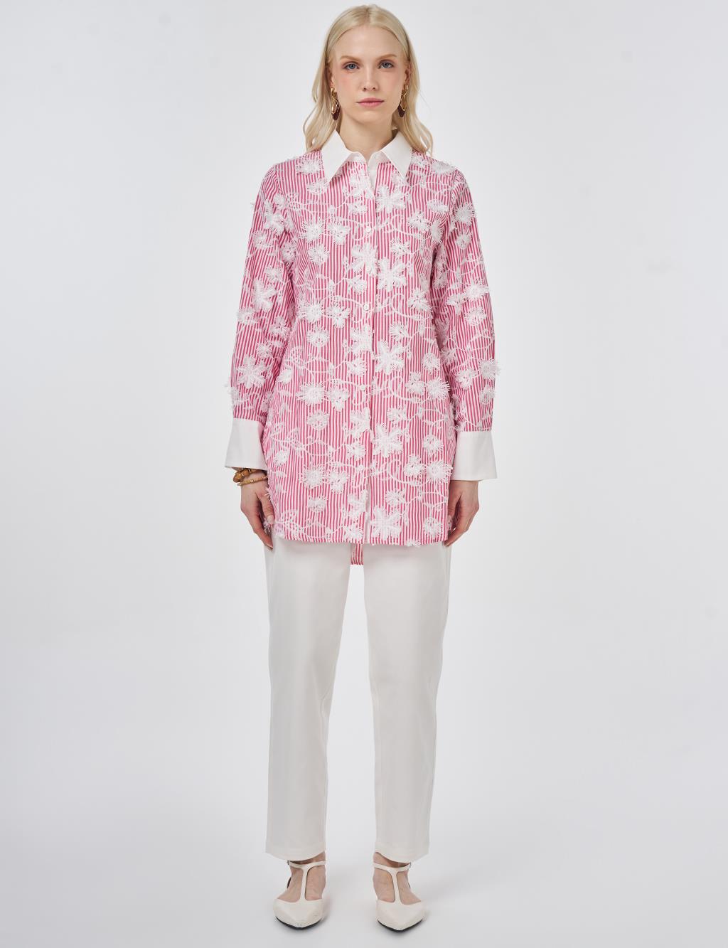 Embroidered Cotton Tunic Coral