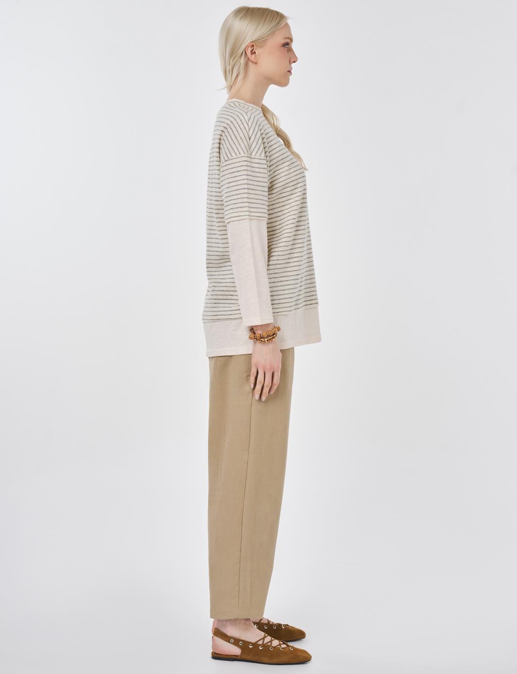 Striped Cotton Sweatshirt Light Gray