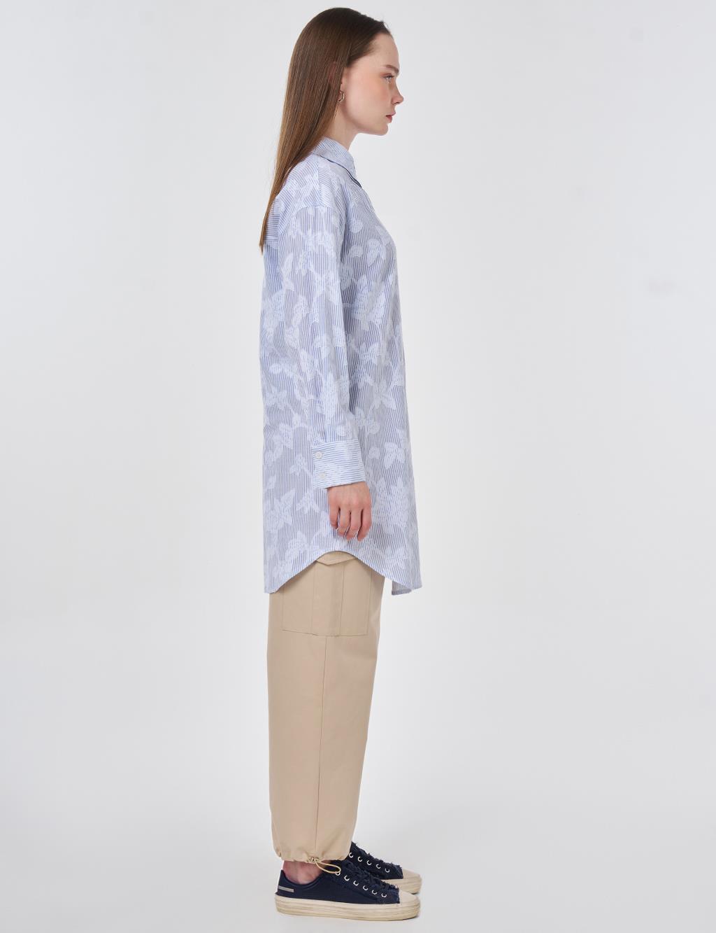 Nakış Aplikeli Pamuk Modal Tunik Mavi