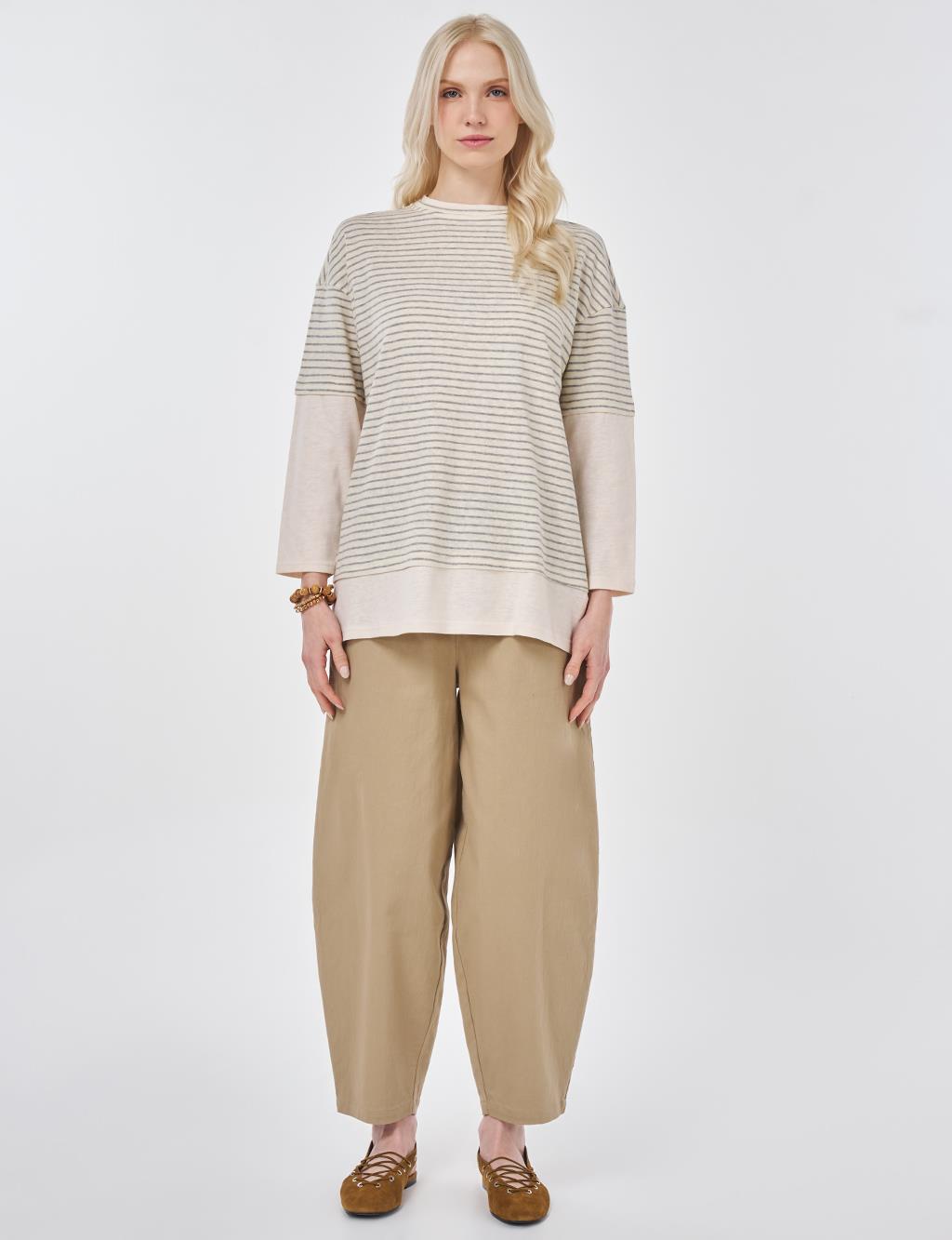 Striped Cotton Sweatshirt Light Gray