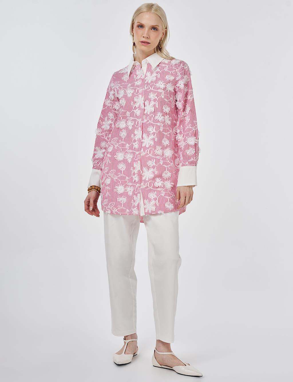 Embroidered Cotton Tunic Coral