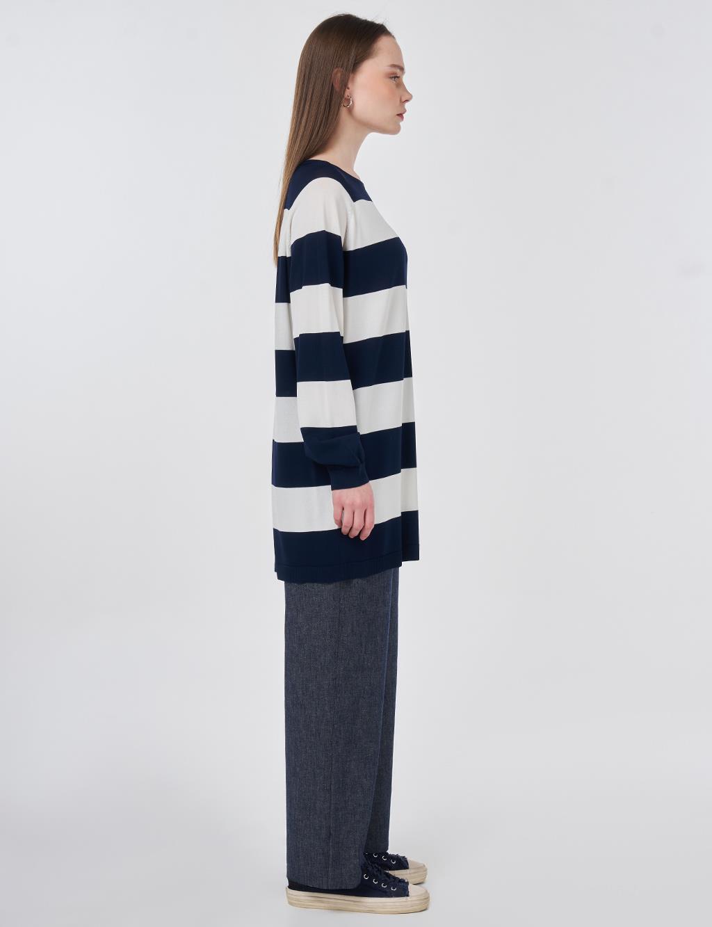 Striped Knit Tunic Dark Navy