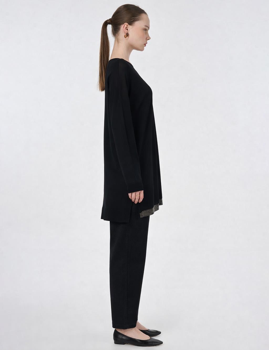 Hotfix Printed Knitted Tunic Black