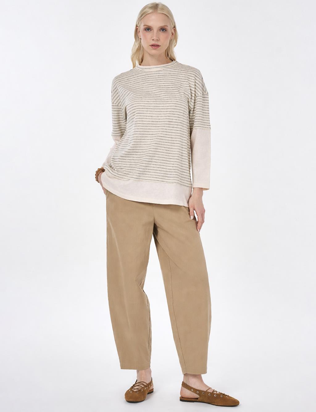 Striped Cotton Sweatshirt Light Gray