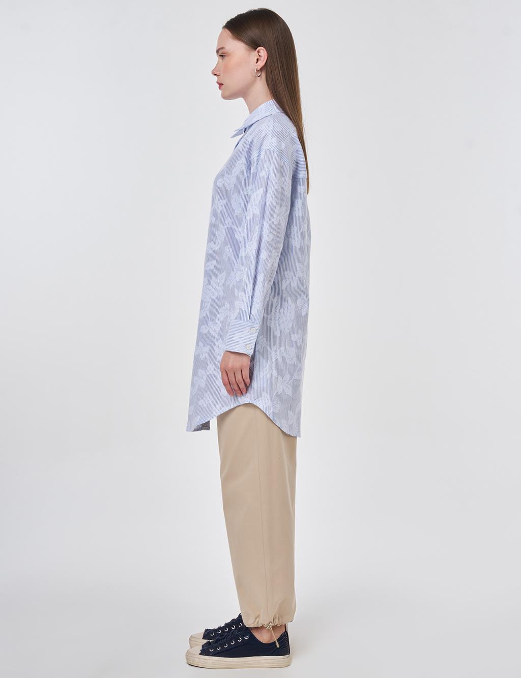 Nakış Aplikeli Pamuk Modal Tunik Mavi