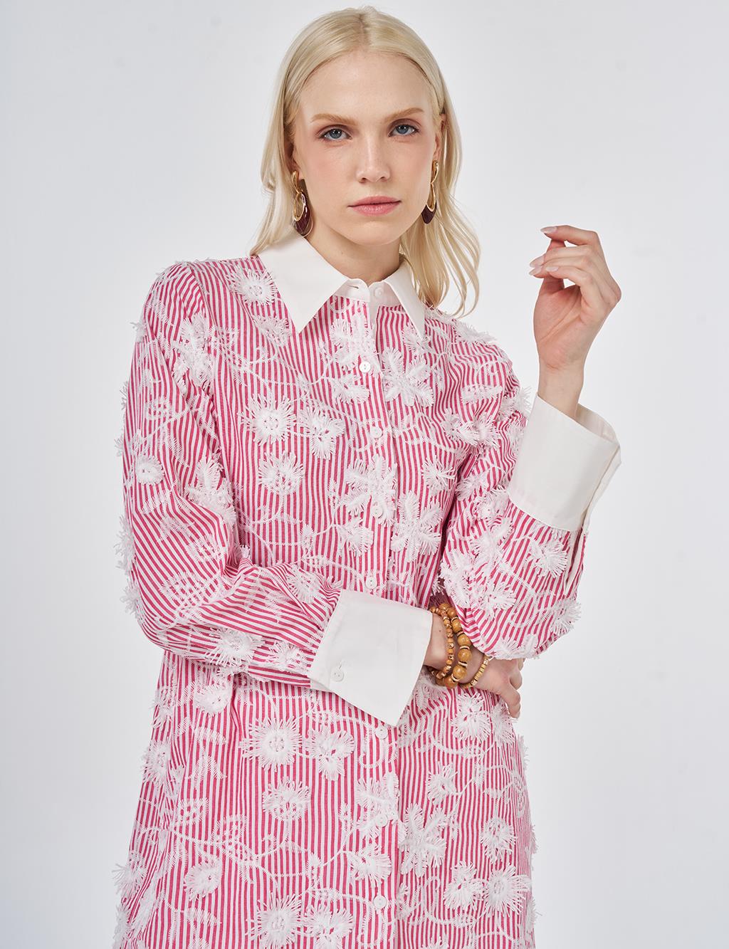 Embroidered Cotton Tunic Coral