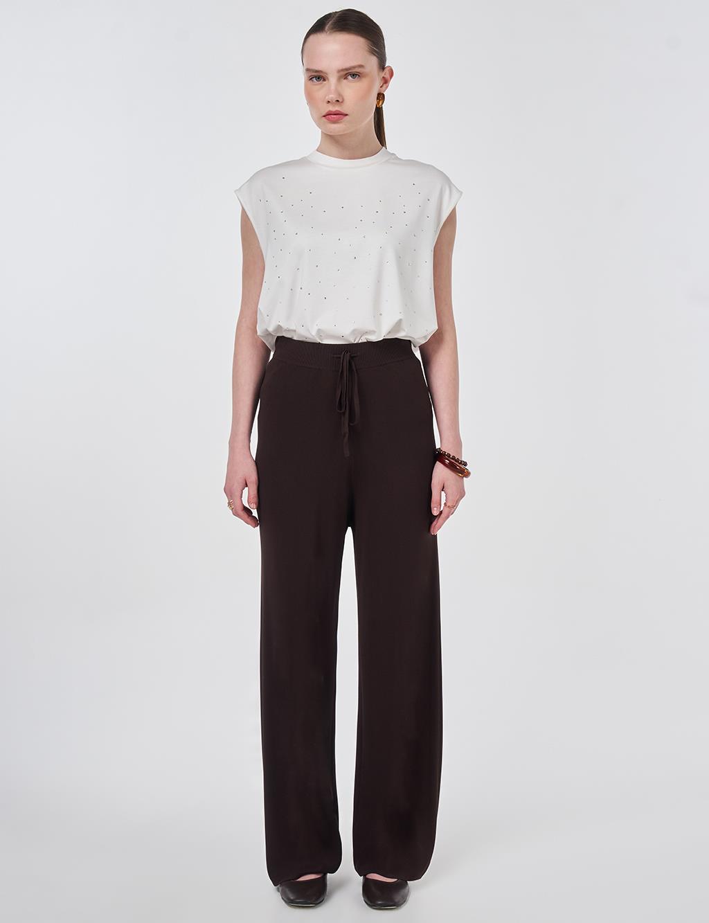 Relaxed Fit Knitted Trousers Dark Brown