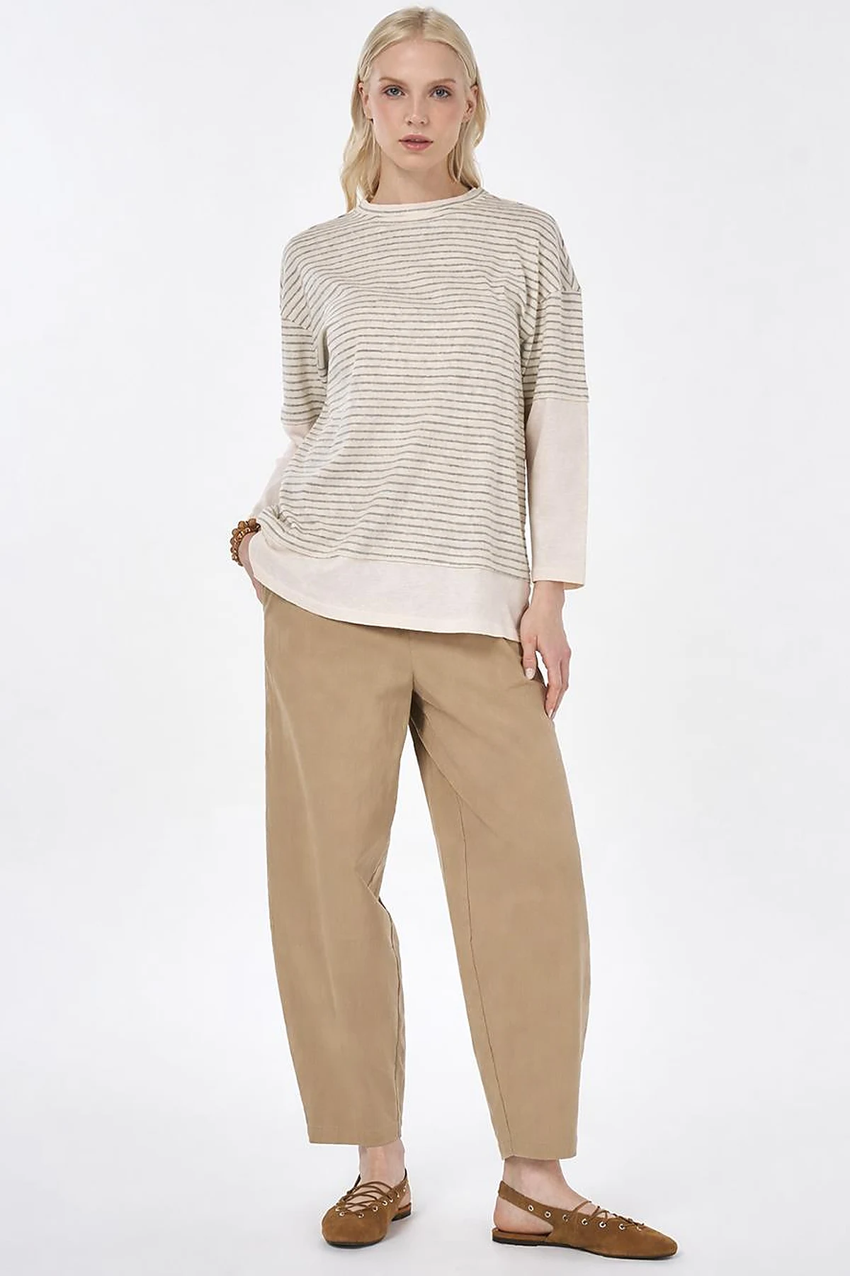 Striped Cotton Sweatshirt Light Gray