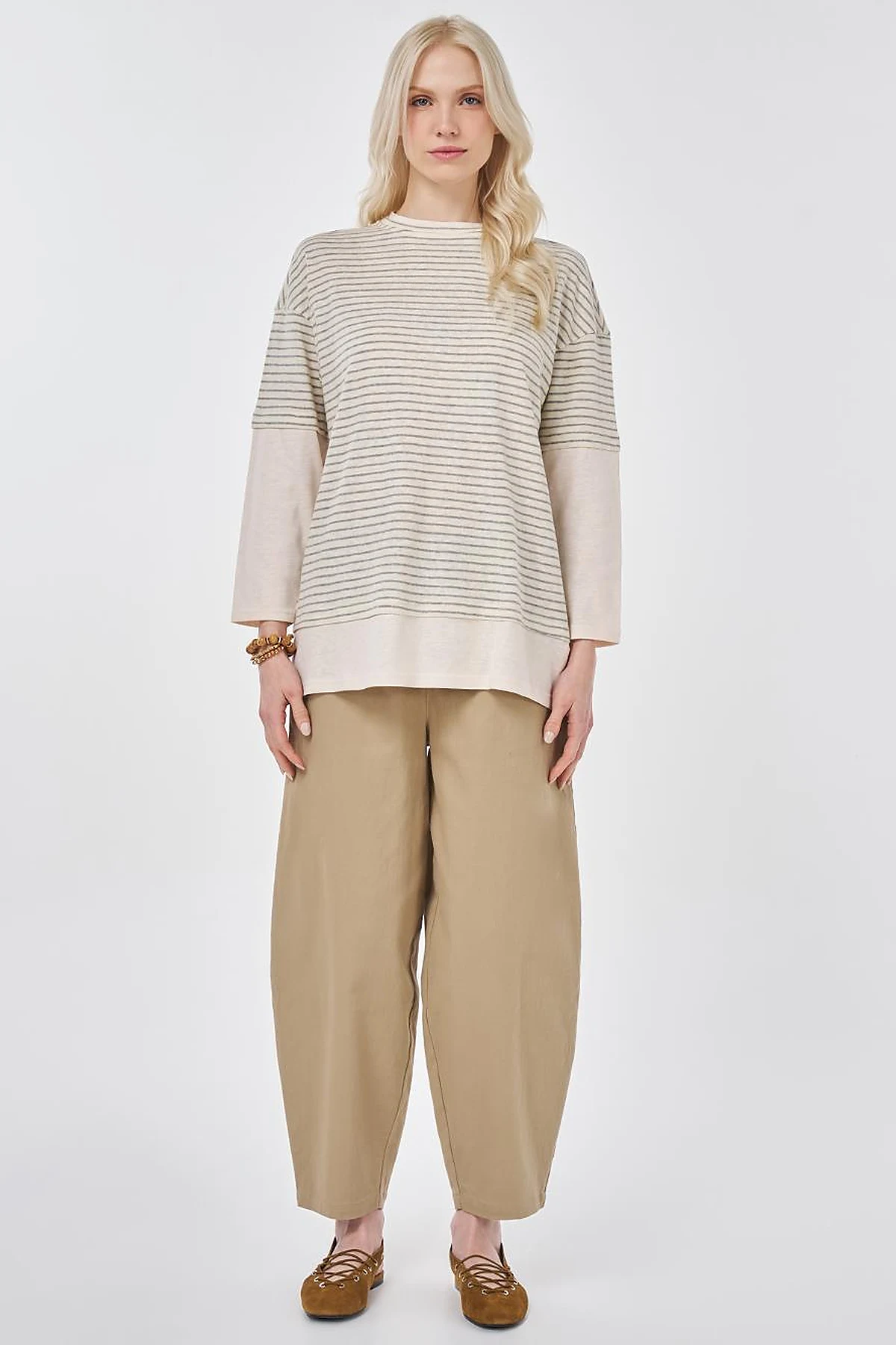 Striped Cotton Sweatshirt Light Gray