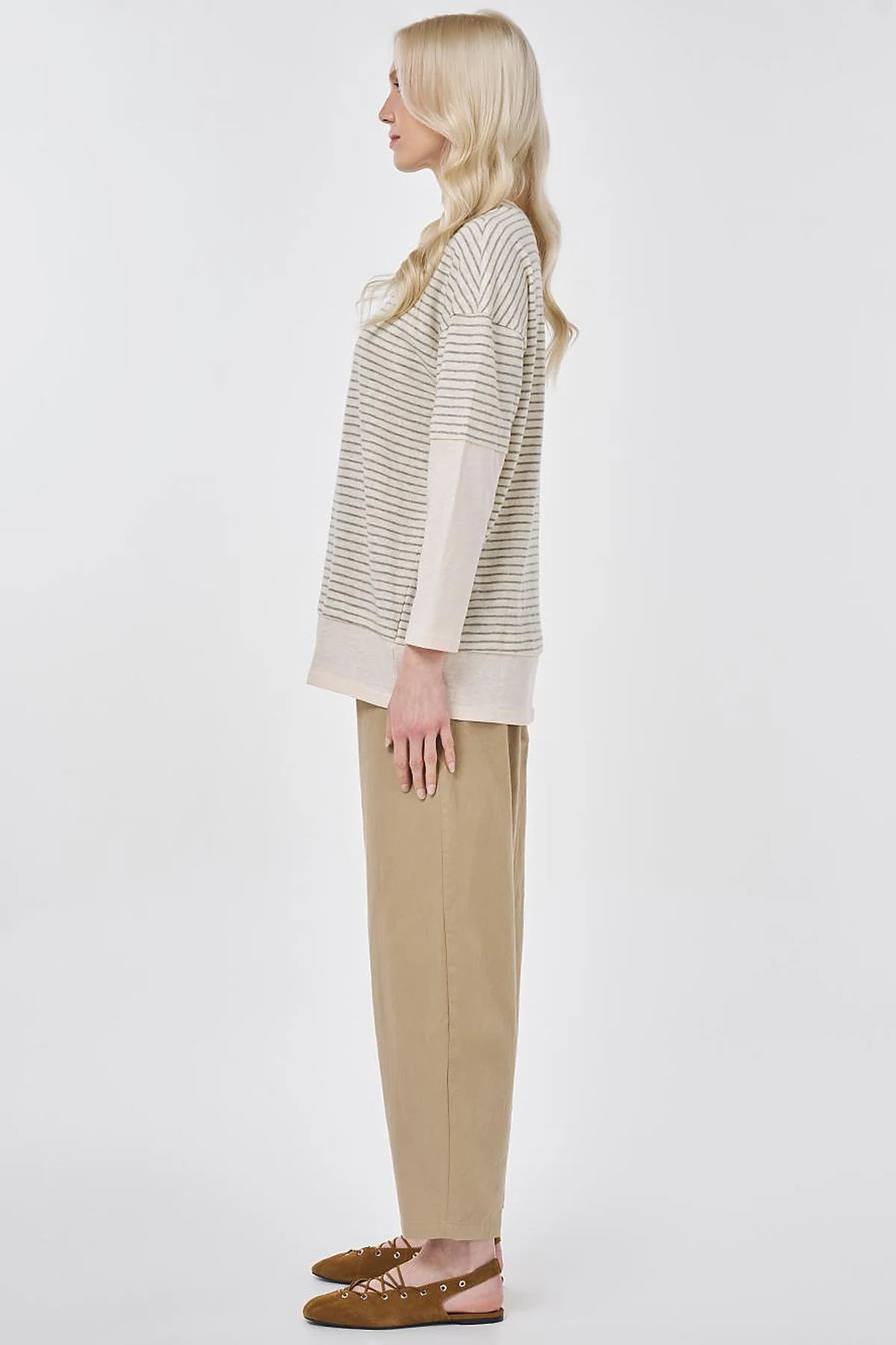Striped Cotton Sweatshirt Light Gray