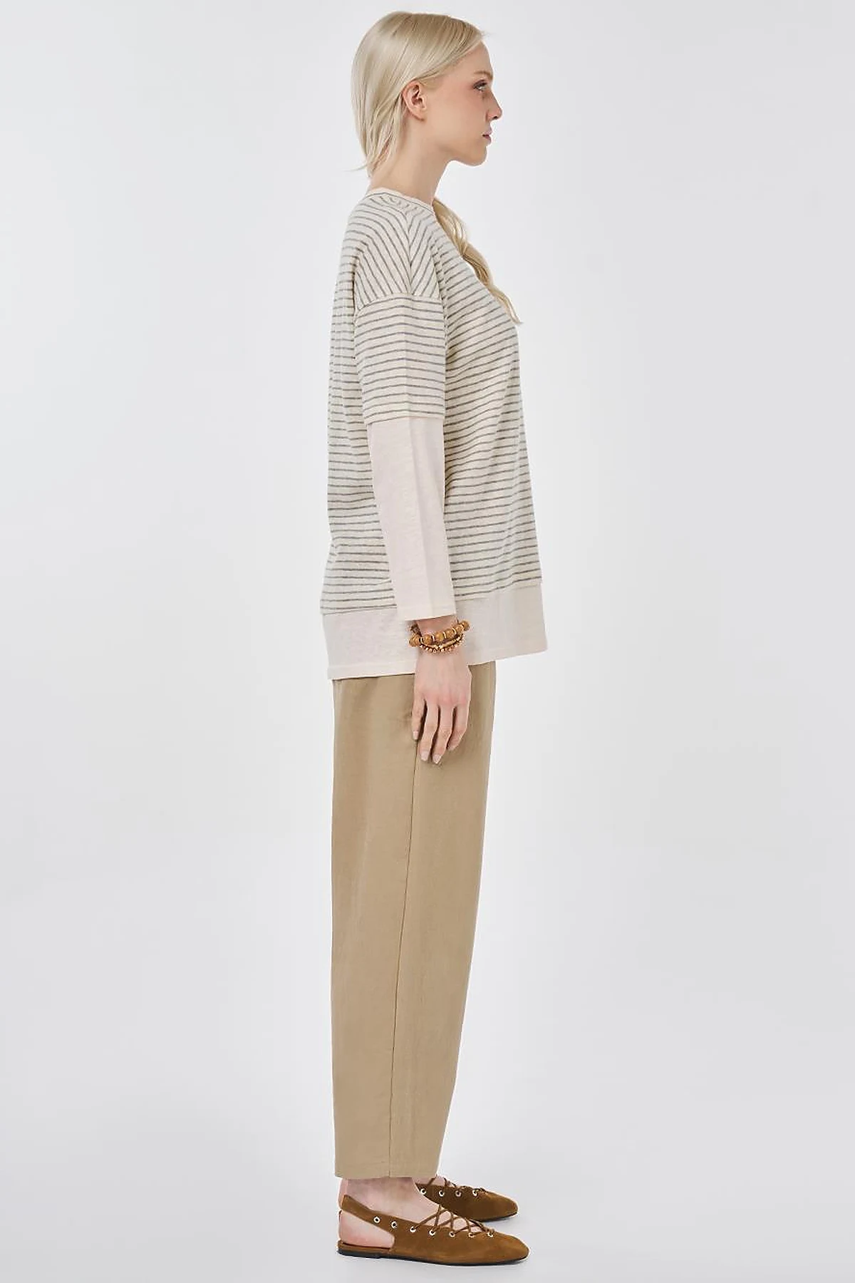 Striped Cotton Sweatshirt Light Gray