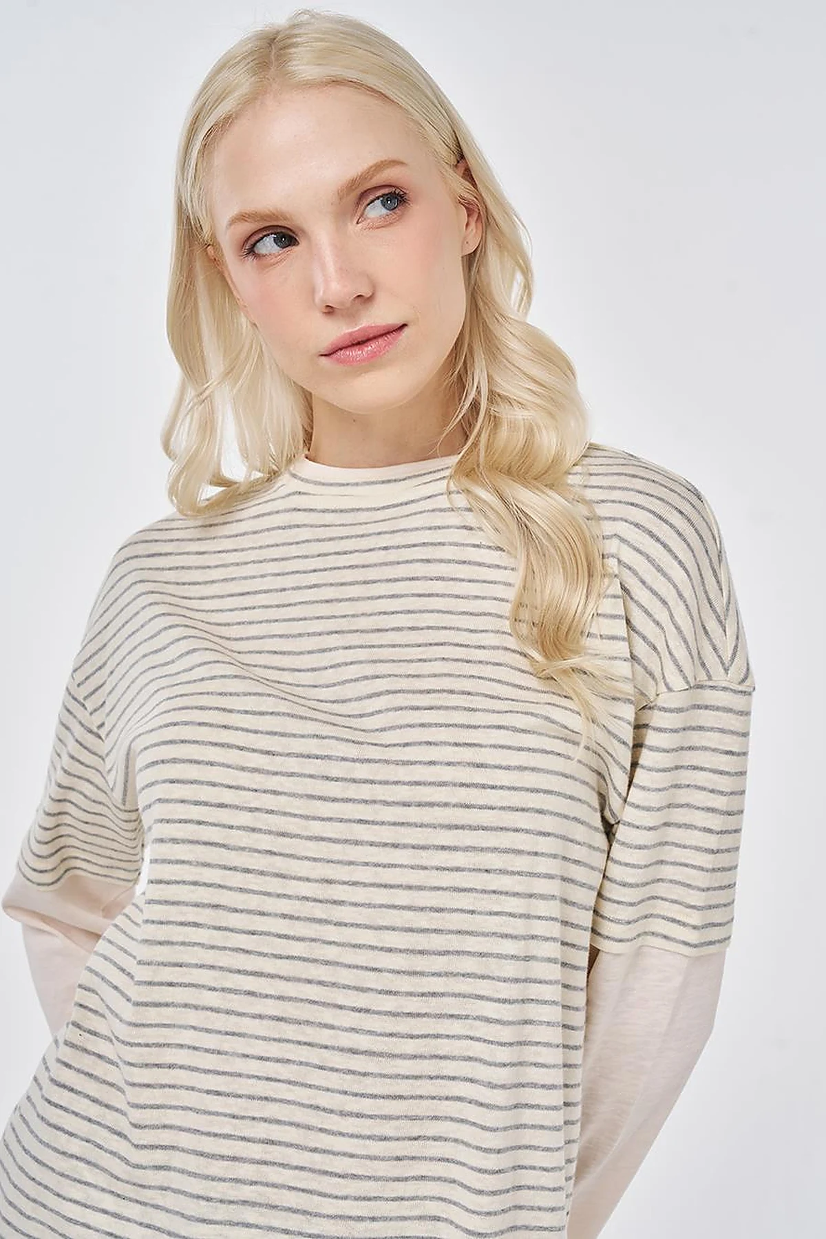 Striped Cotton Sweatshirt Light Gray