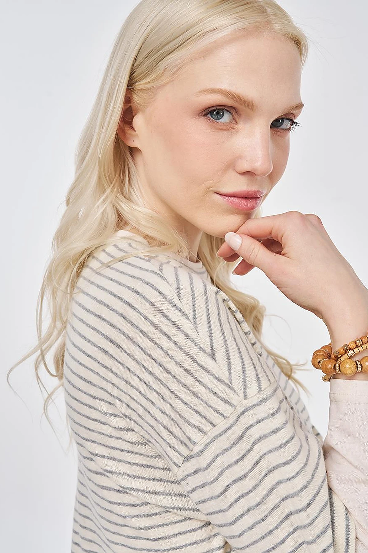 Striped Cotton Sweatshirt Light Gray