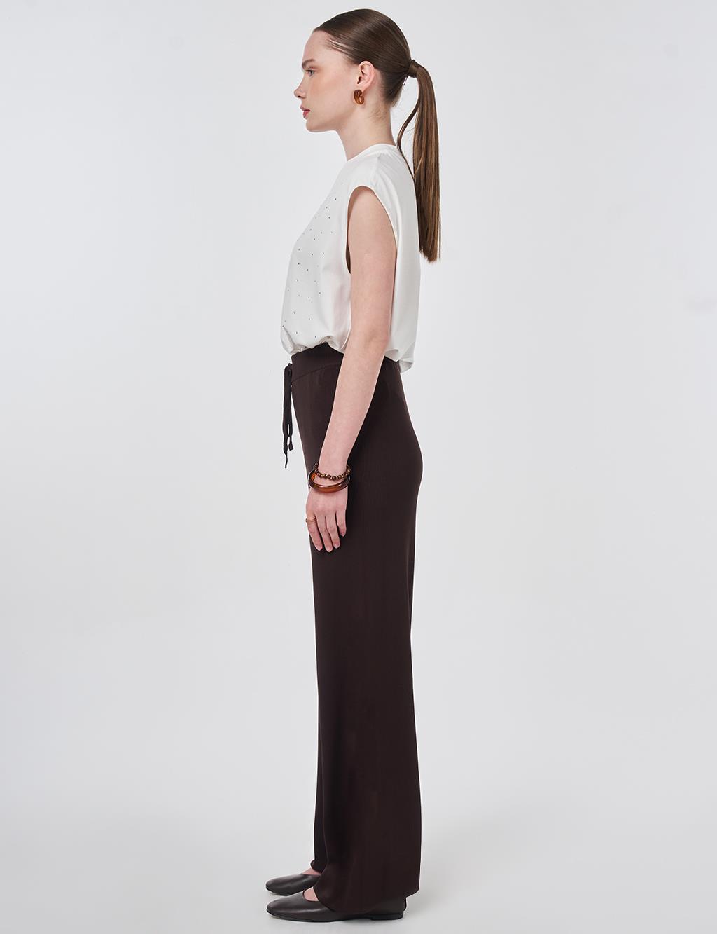 Relaxed Fit Knitted Trousers Dark Brown