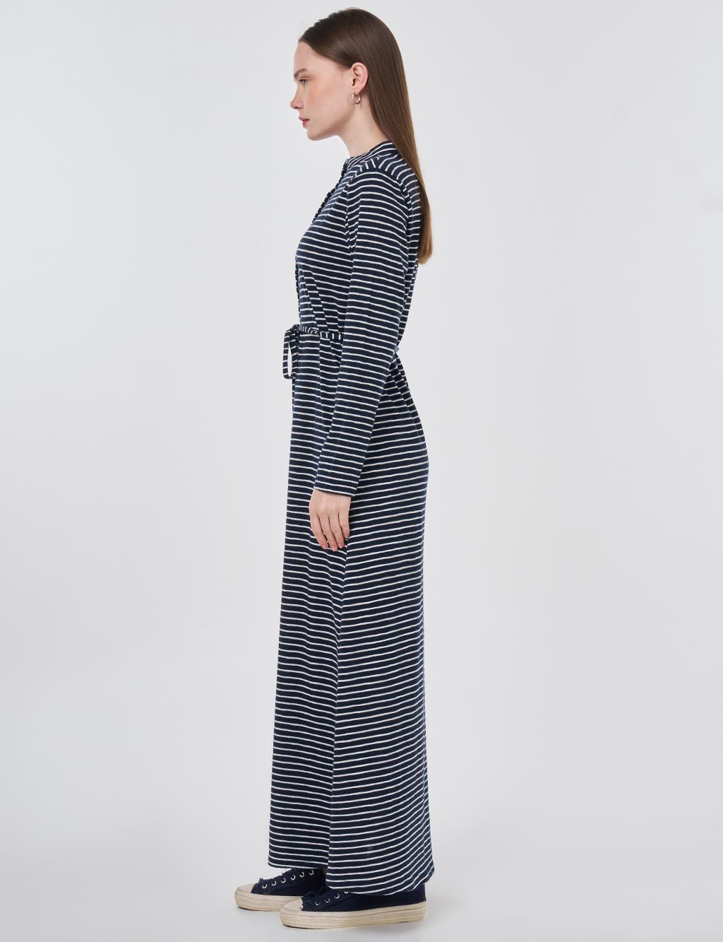 Striped Knit Dress Dark Navy