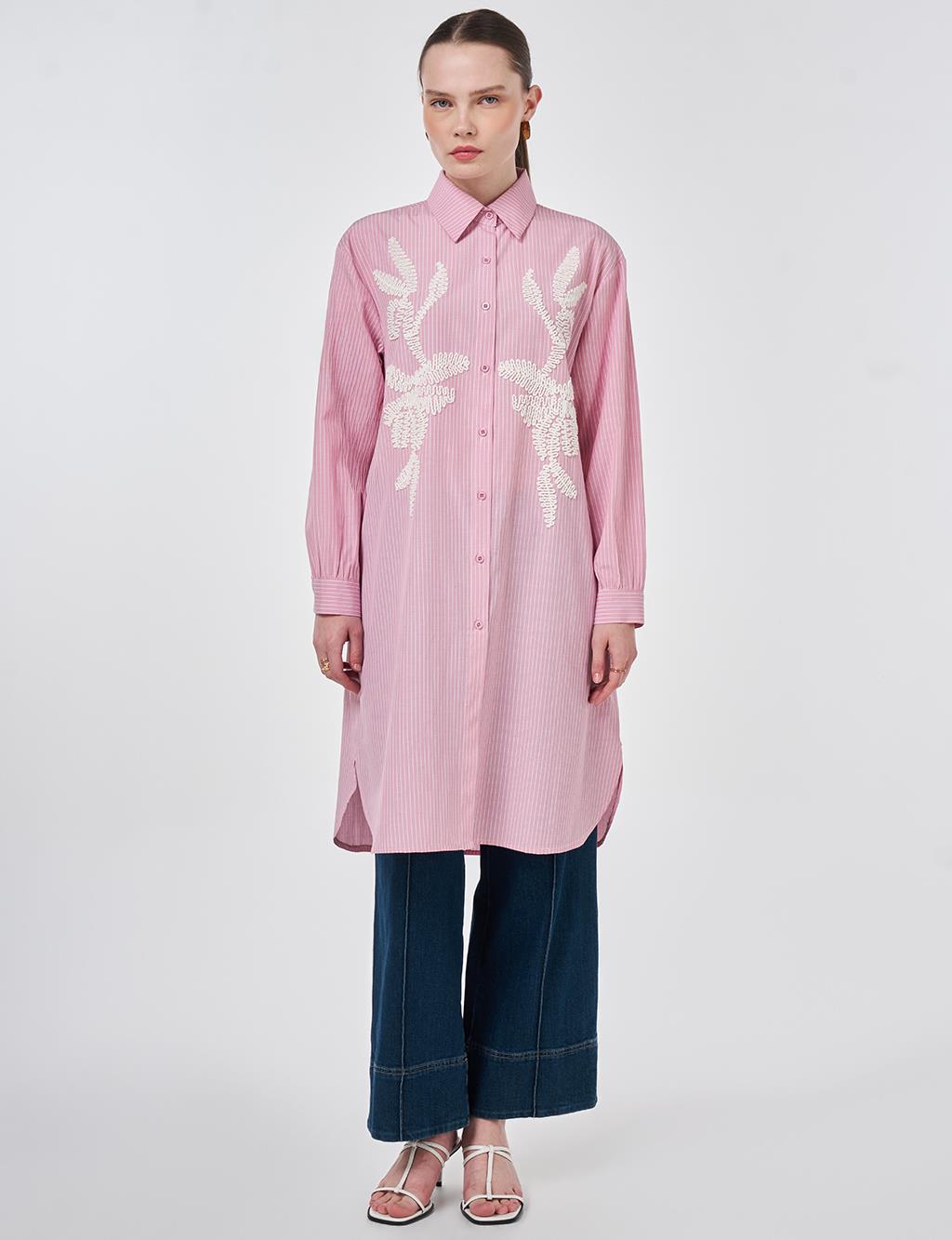 Embroidered Detail Cotton Tunic Pink